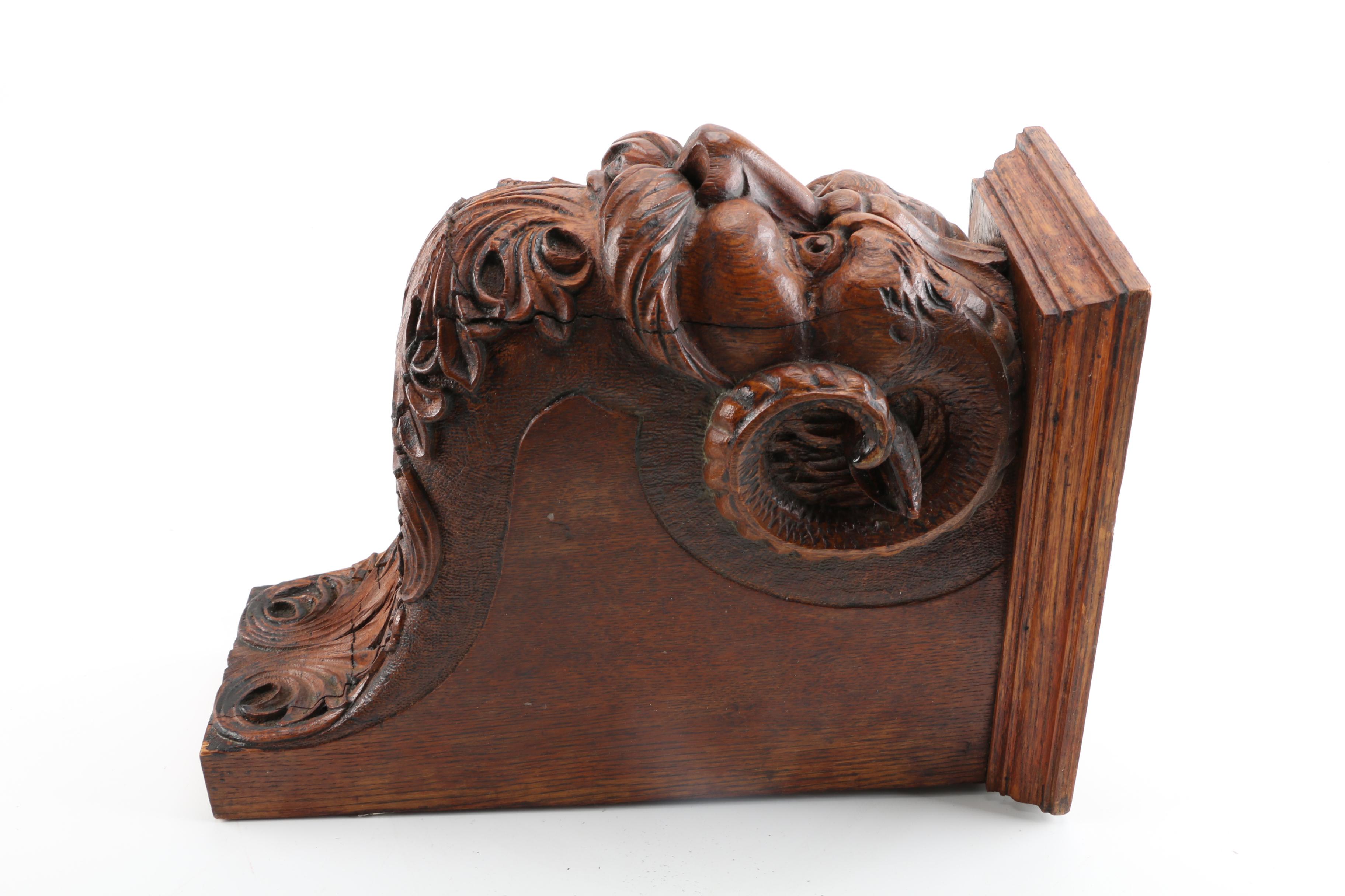 Antique Carved Oak Satyr Corbel