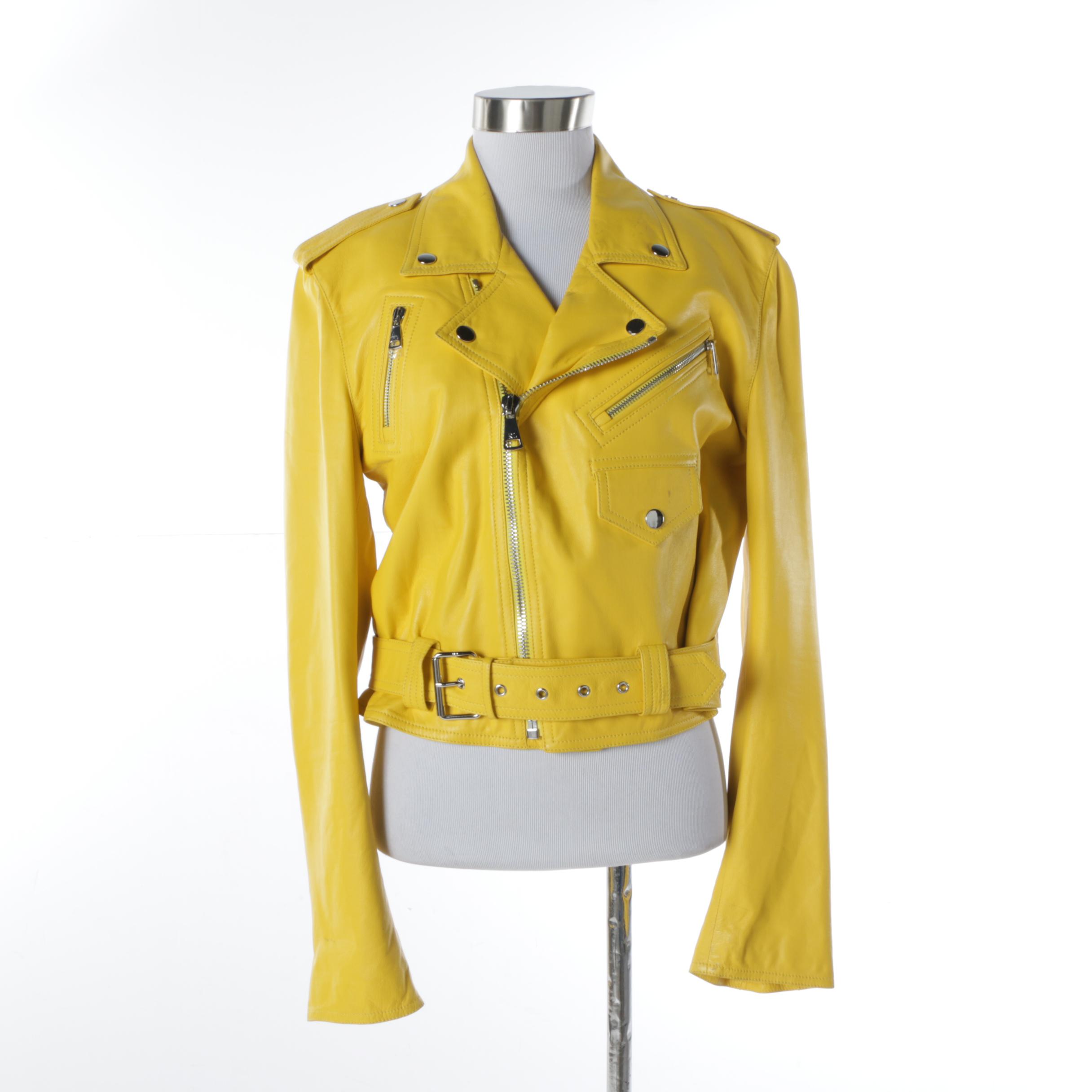 Ralph Lauren Collection Purple Label Yellow Lambskin Motorcycle Jacket