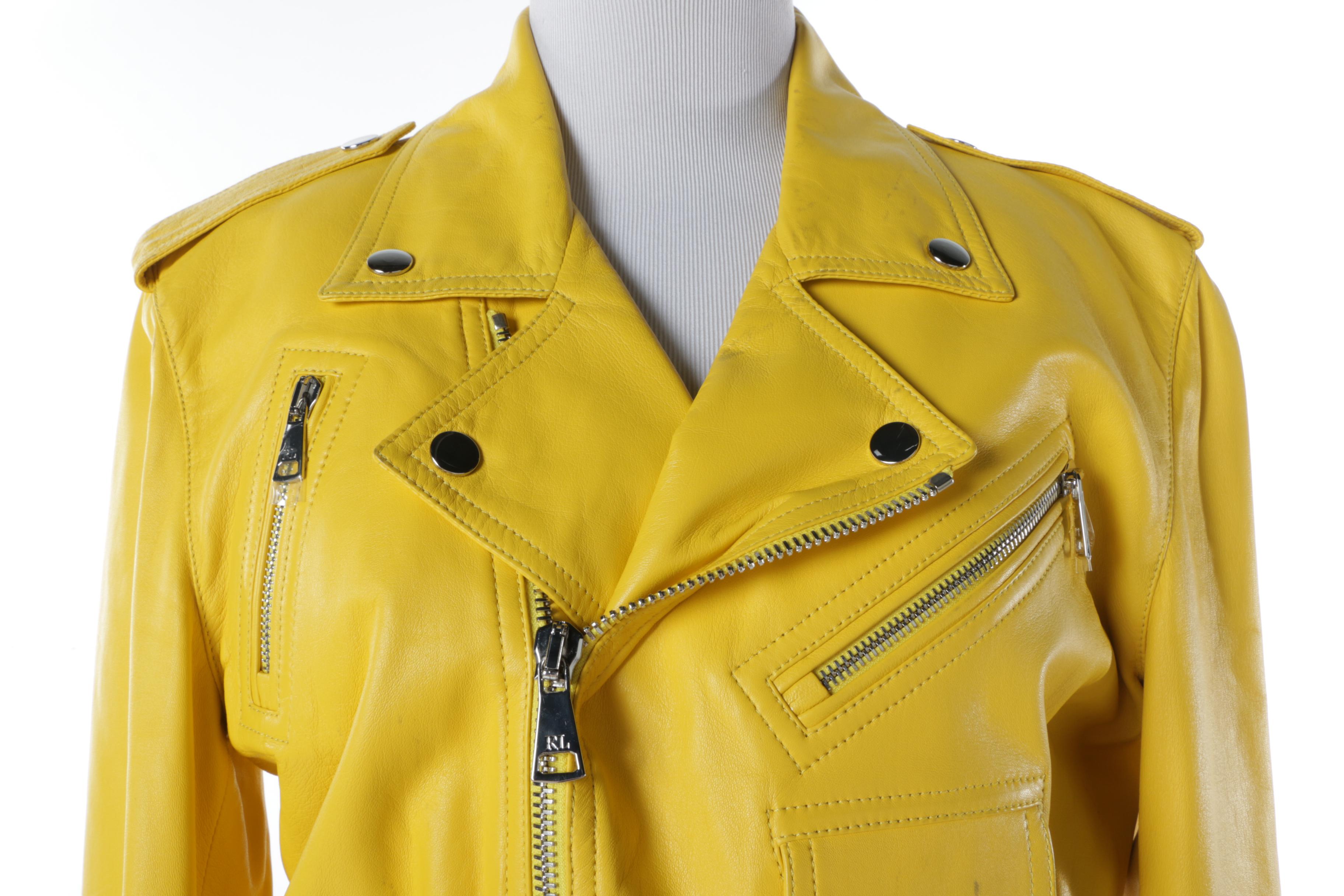 Ralph Lauren Collection Purple Label Yellow Lambskin Motorcycle Jacket