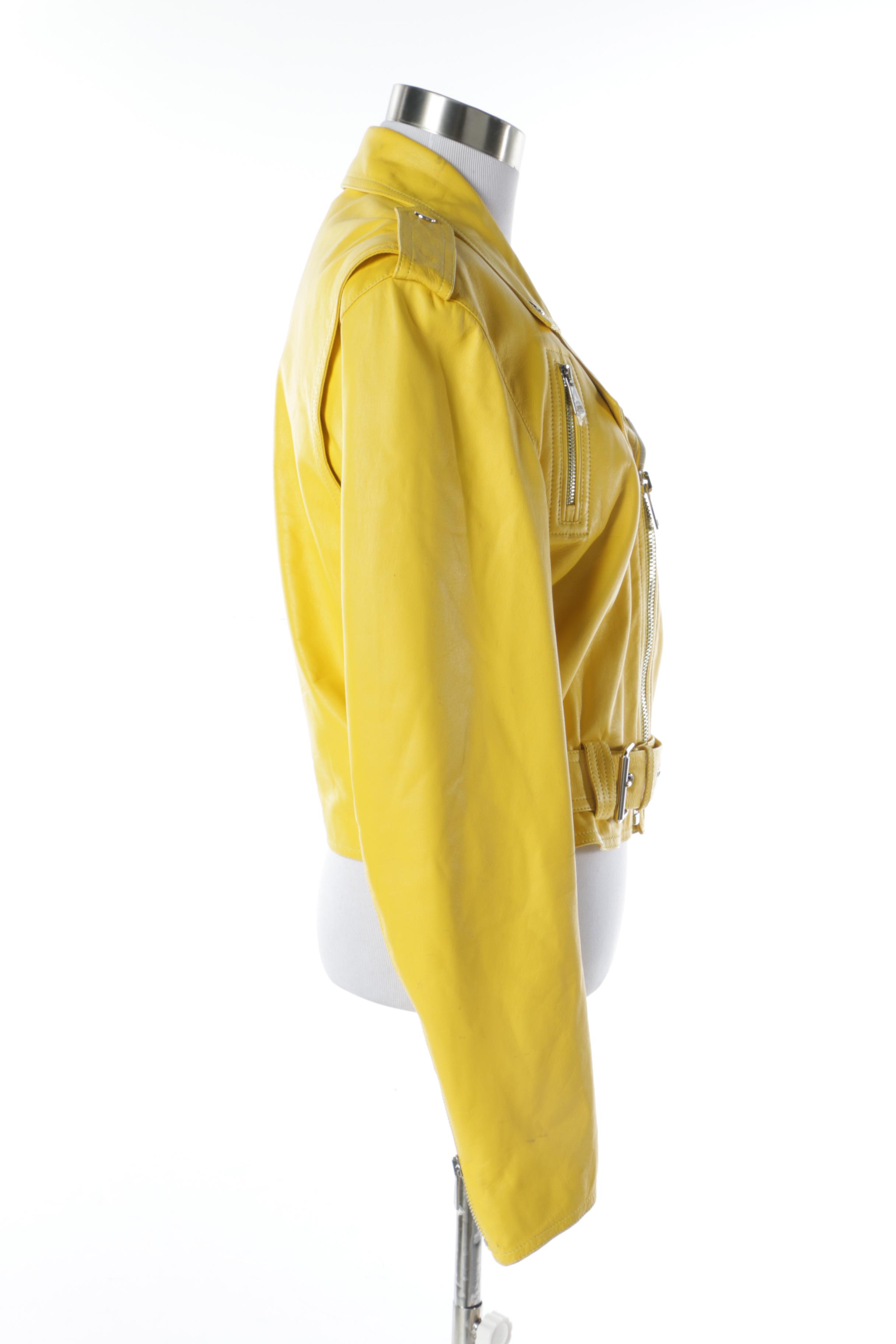 Ralph Lauren Collection Purple Label Yellow Lambskin Motorcycle Jacket