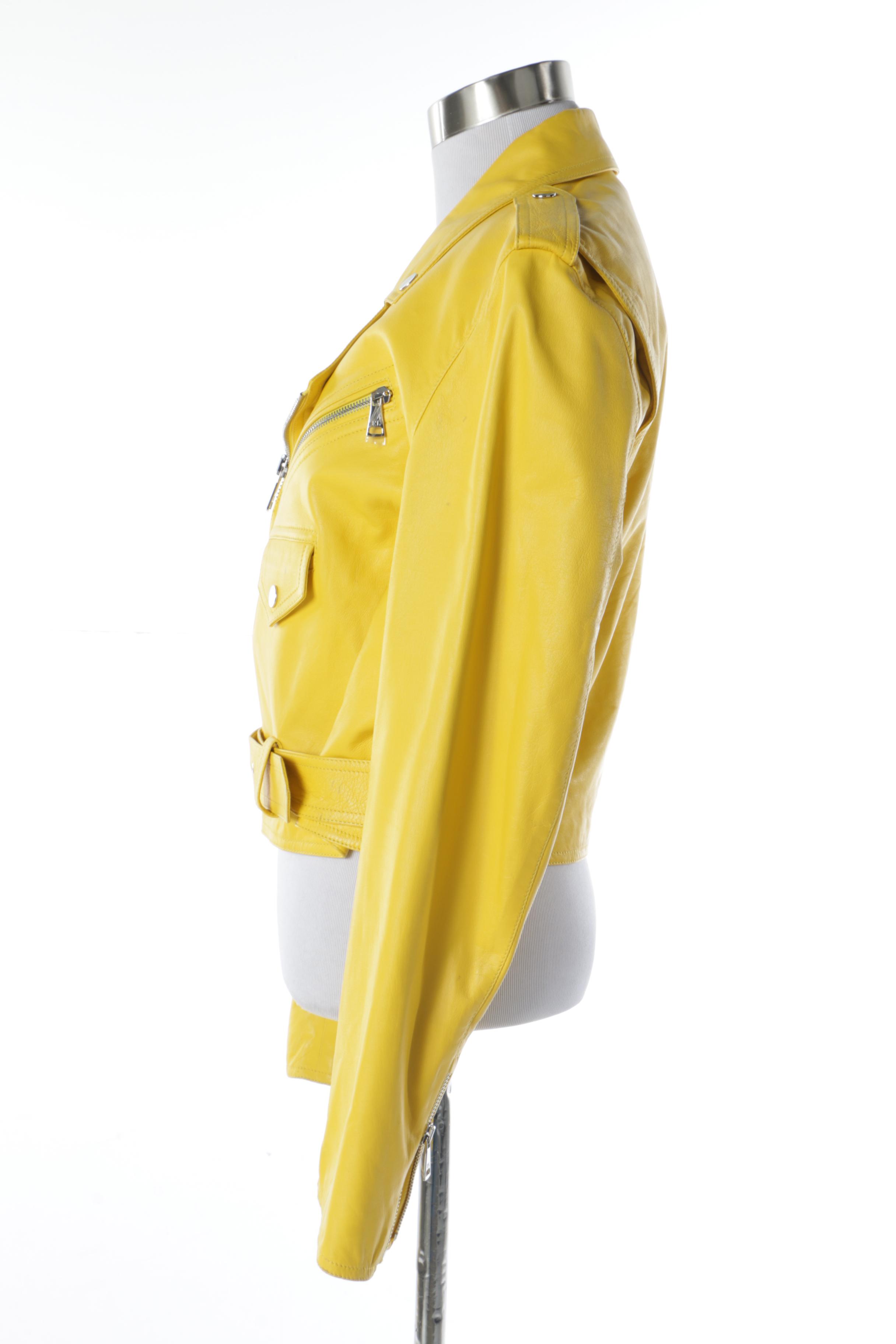 Ralph Lauren Collection Purple Label Yellow Lambskin Motorcycle Jacket