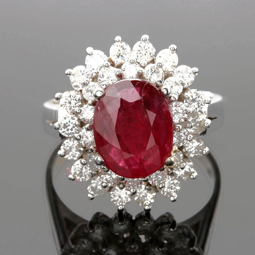 14K White Gold 1.70 CT Ruby and 1.23 CTW Diamond Ring