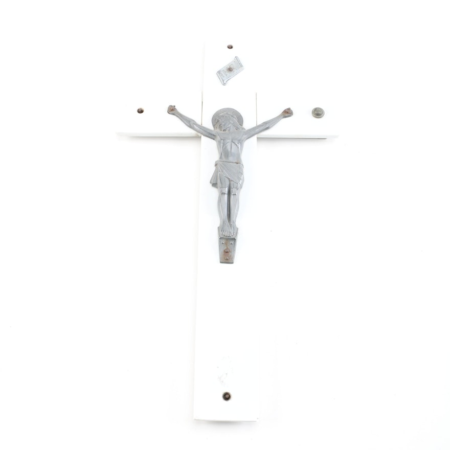 Vintage Modernist Glass and Metal Wall Crucifix