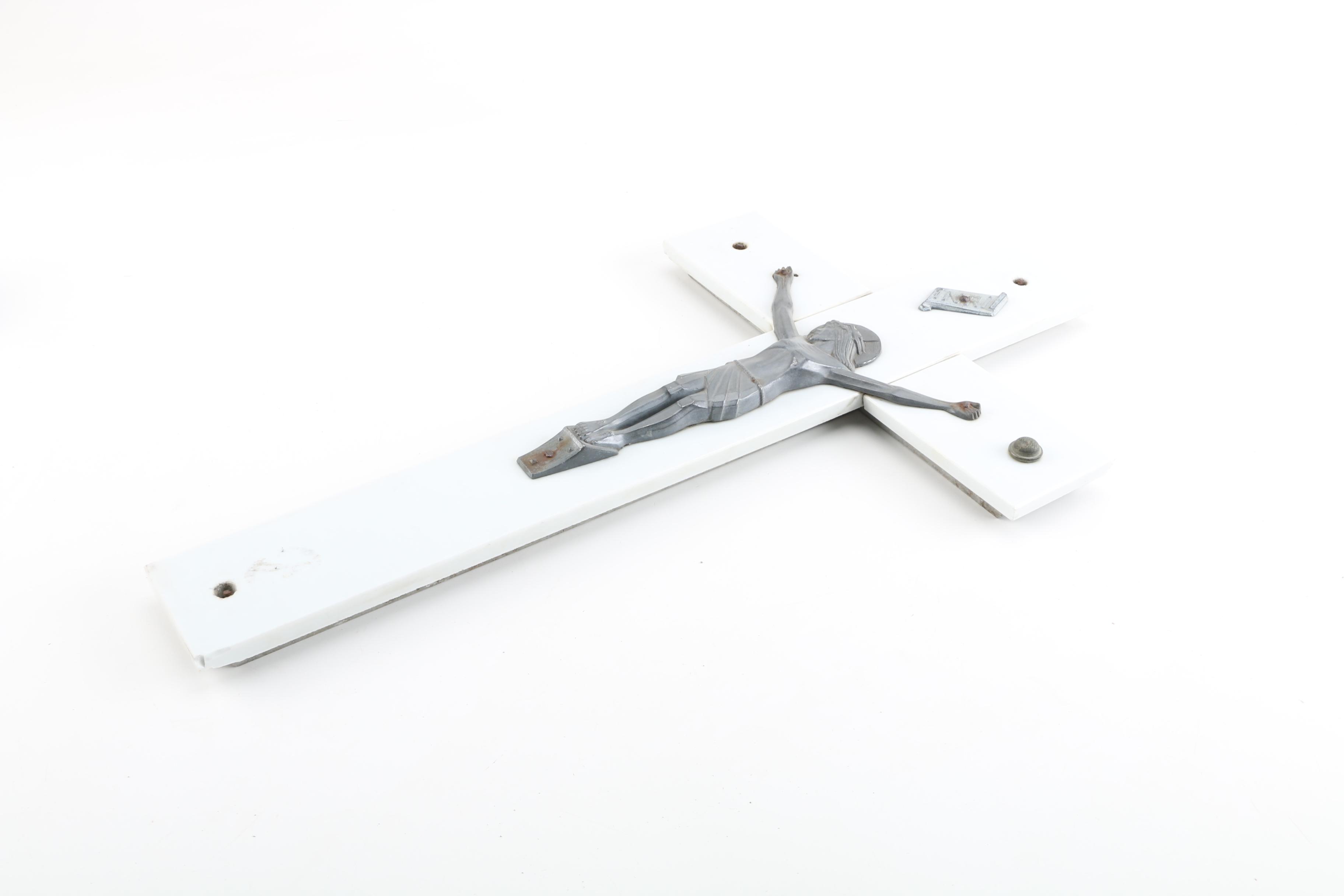 Vintage Modernist Glass and Metal Wall Crucifix