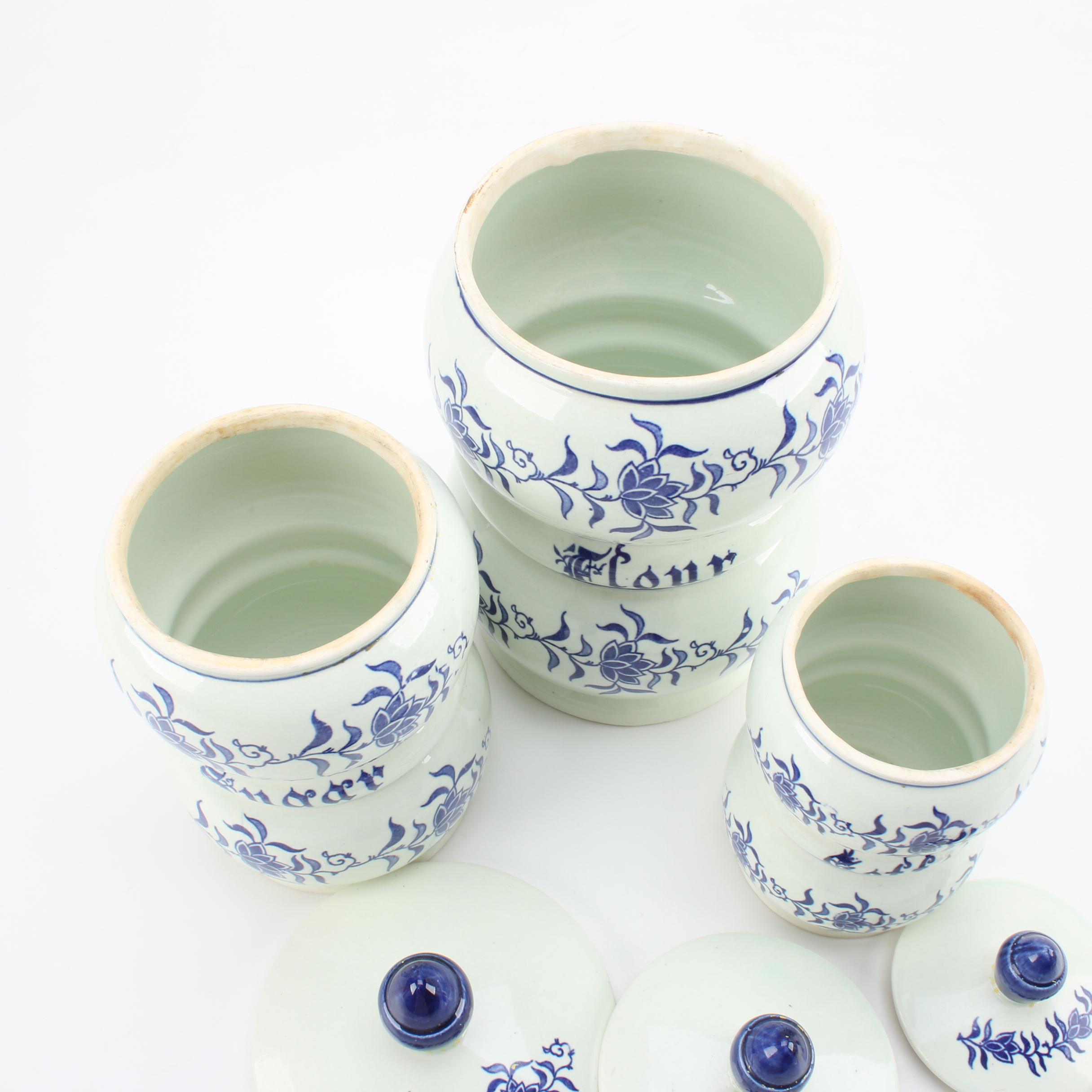 Vintage Japanese Delft Style Ceramic Canisters