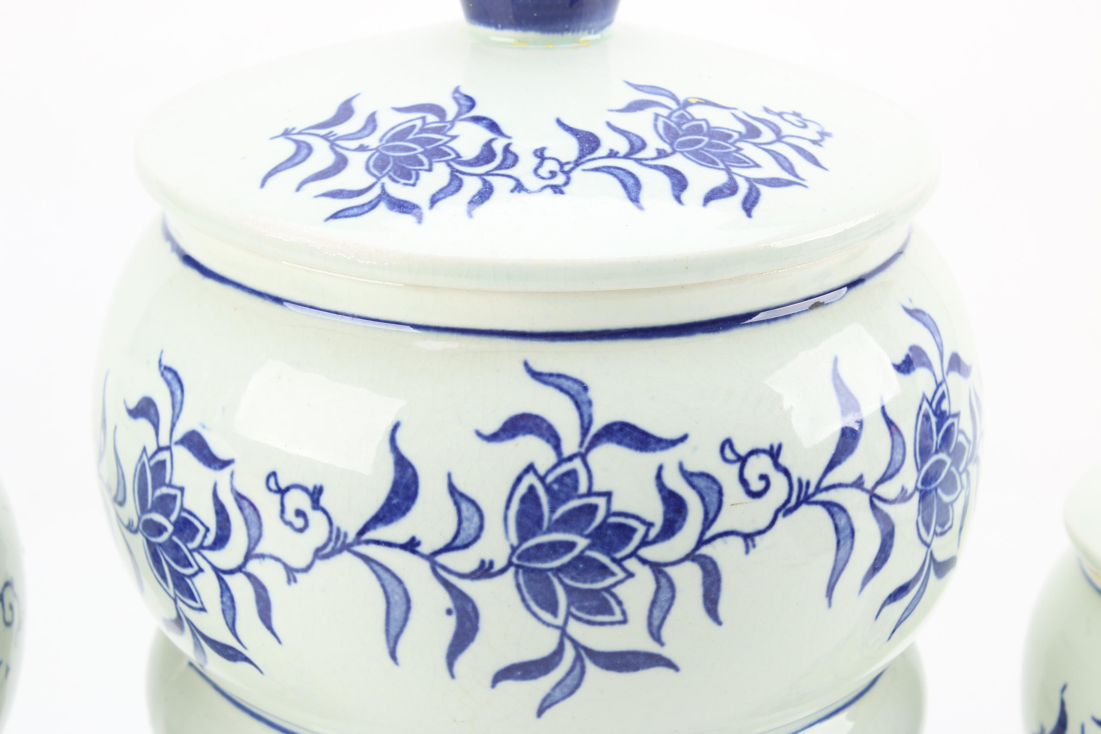 Vintage Japanese Delft Style Ceramic Canisters