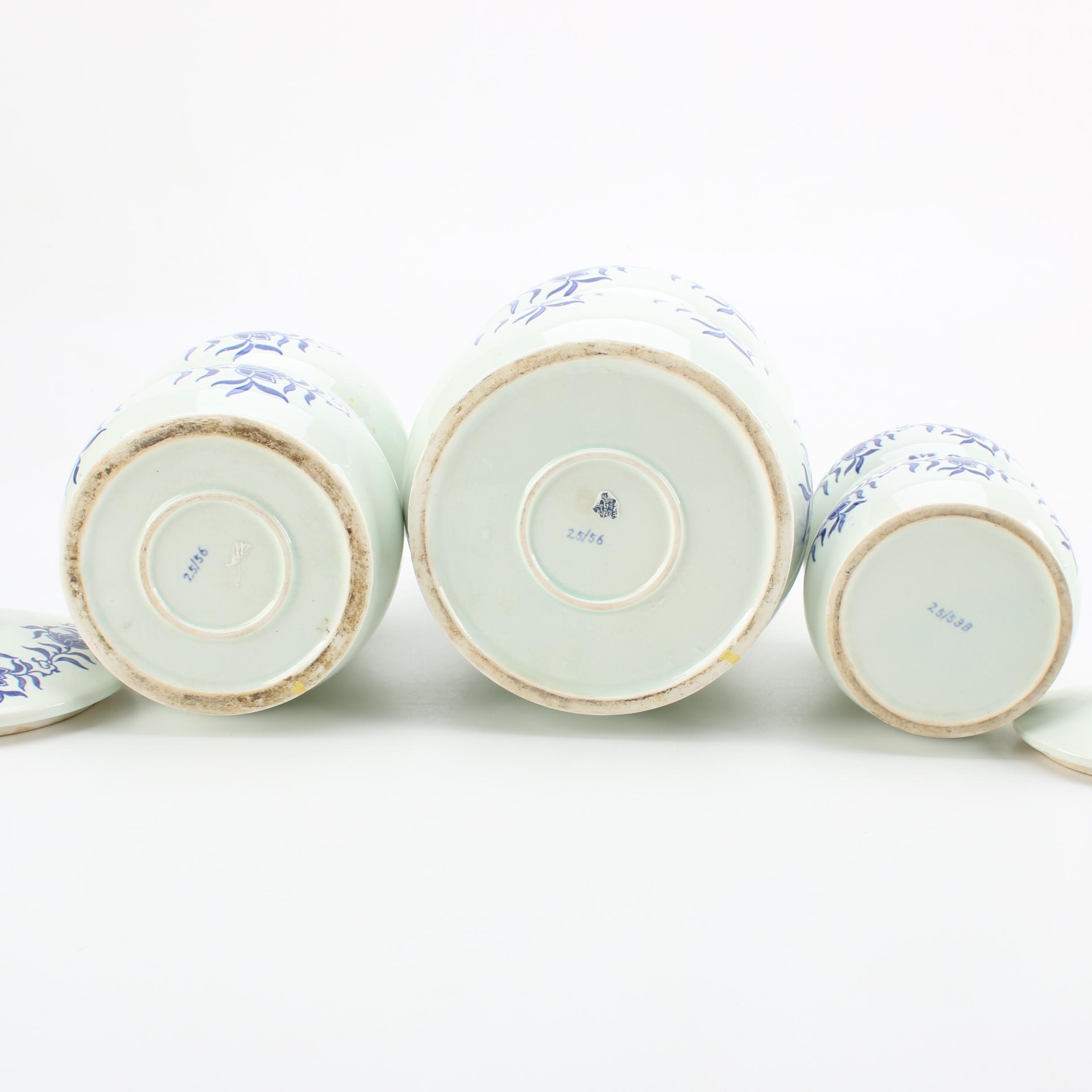 Vintage Japanese Delft Style Ceramic Canisters