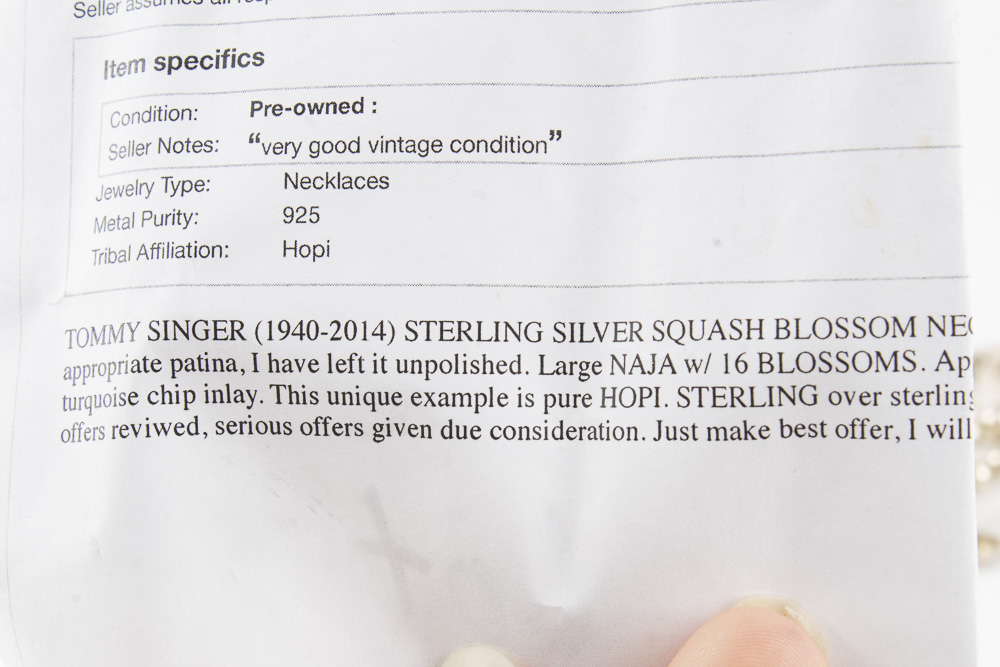 Tommy Singer Sterling Silver Squash Blossom Necklace