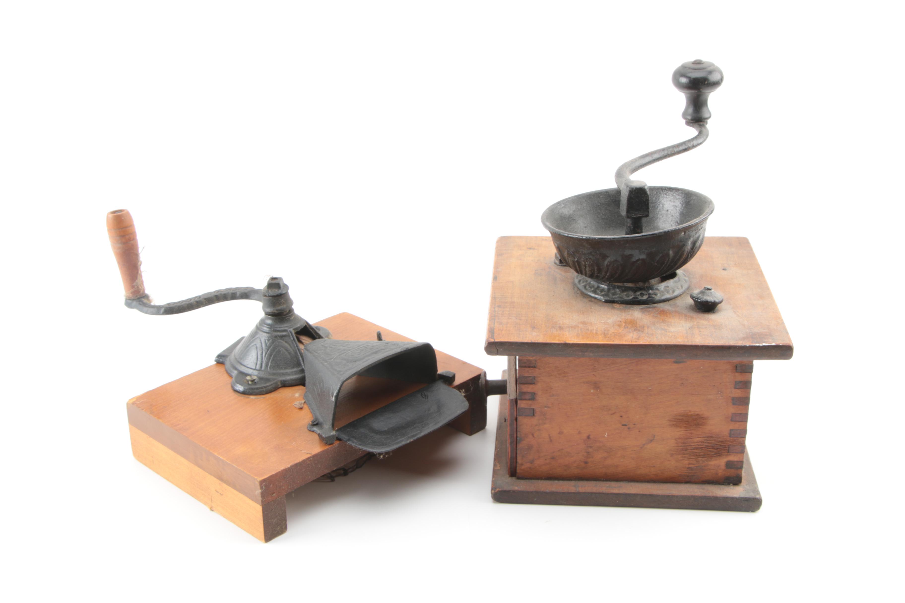 Vintage Cast Iron and Wood Coffee Grinders with Dazey Manual Food Mill