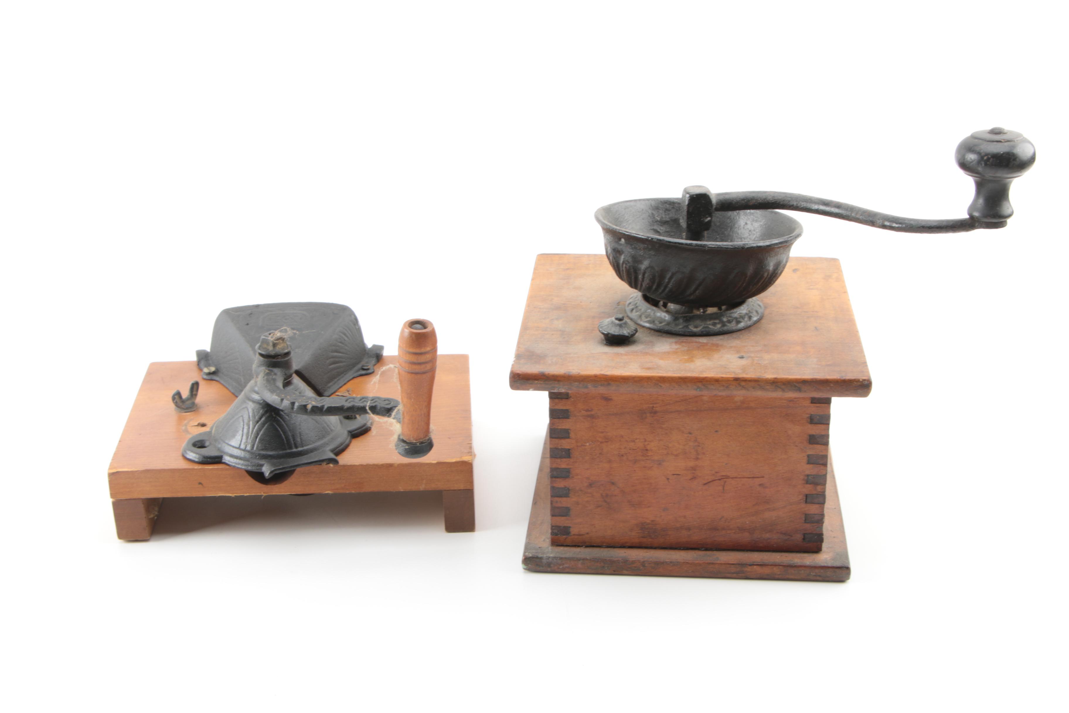 Vintage Cast Iron and Wood Coffee Grinders with Dazey Manual Food Mill