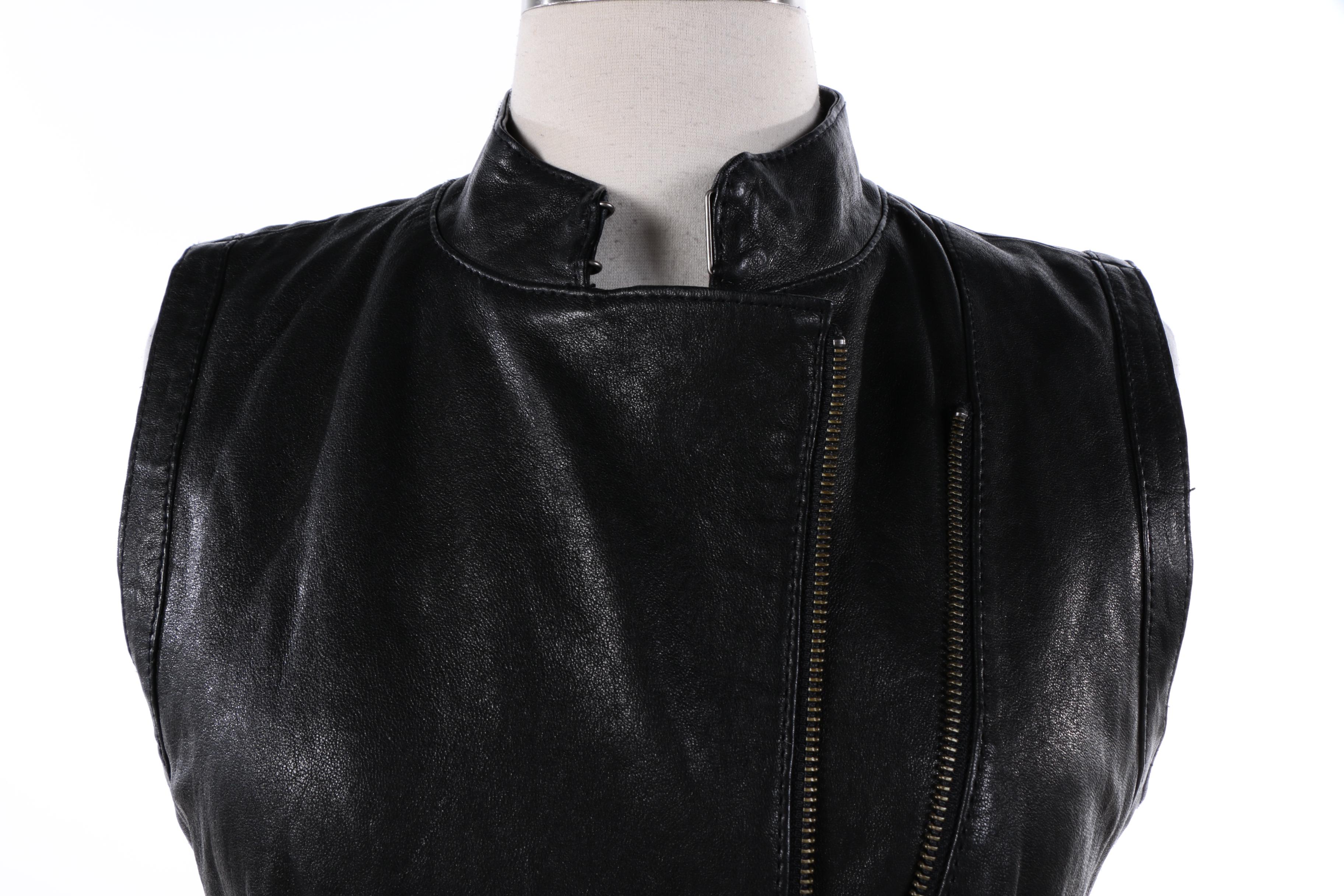 Rachel Zoe Black Leather Vest with Dennis by Dennis Basso Faux Leather Skirt