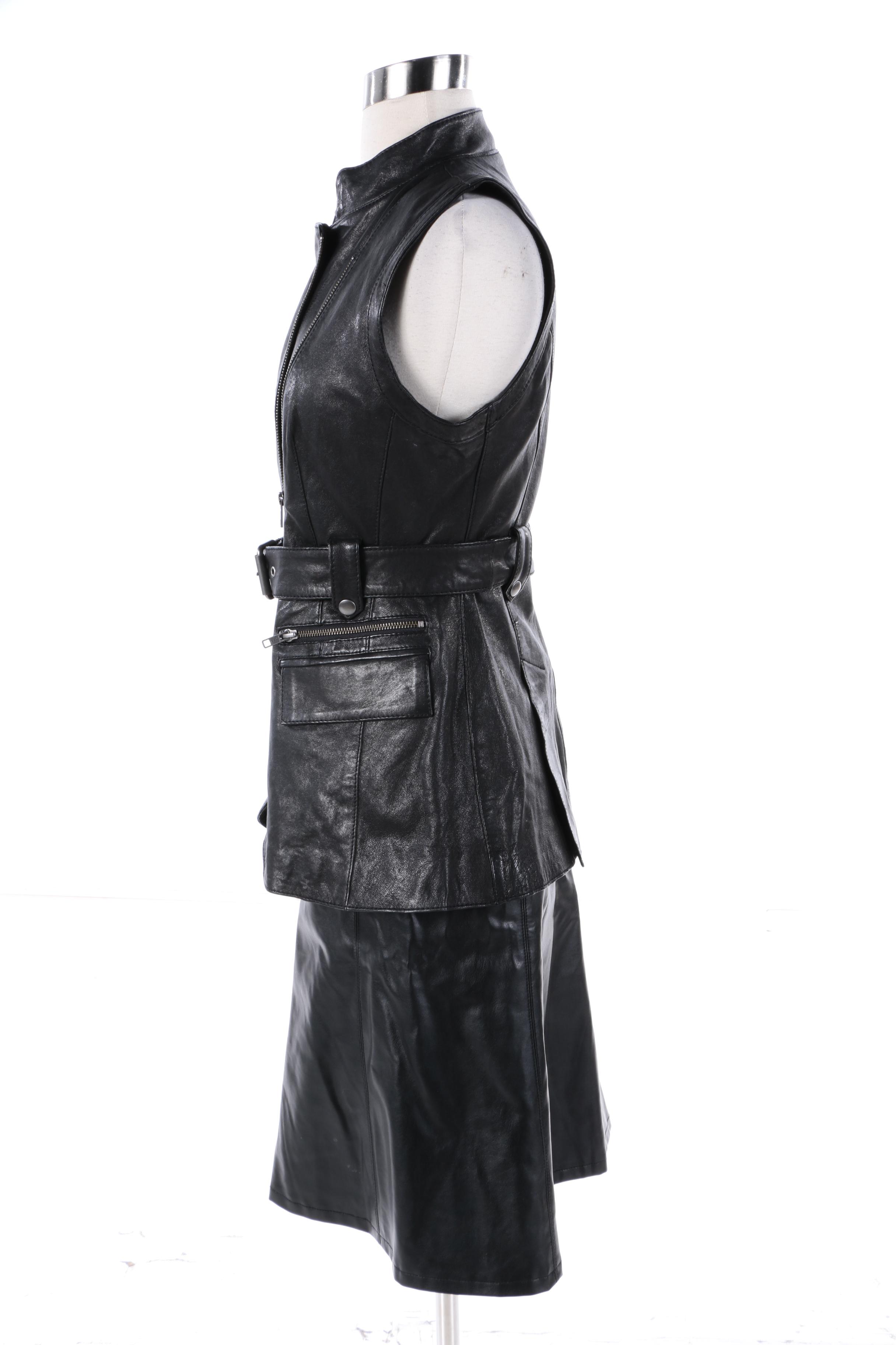 Rachel Zoe Black Leather Vest with Dennis by Dennis Basso Faux Leather Skirt