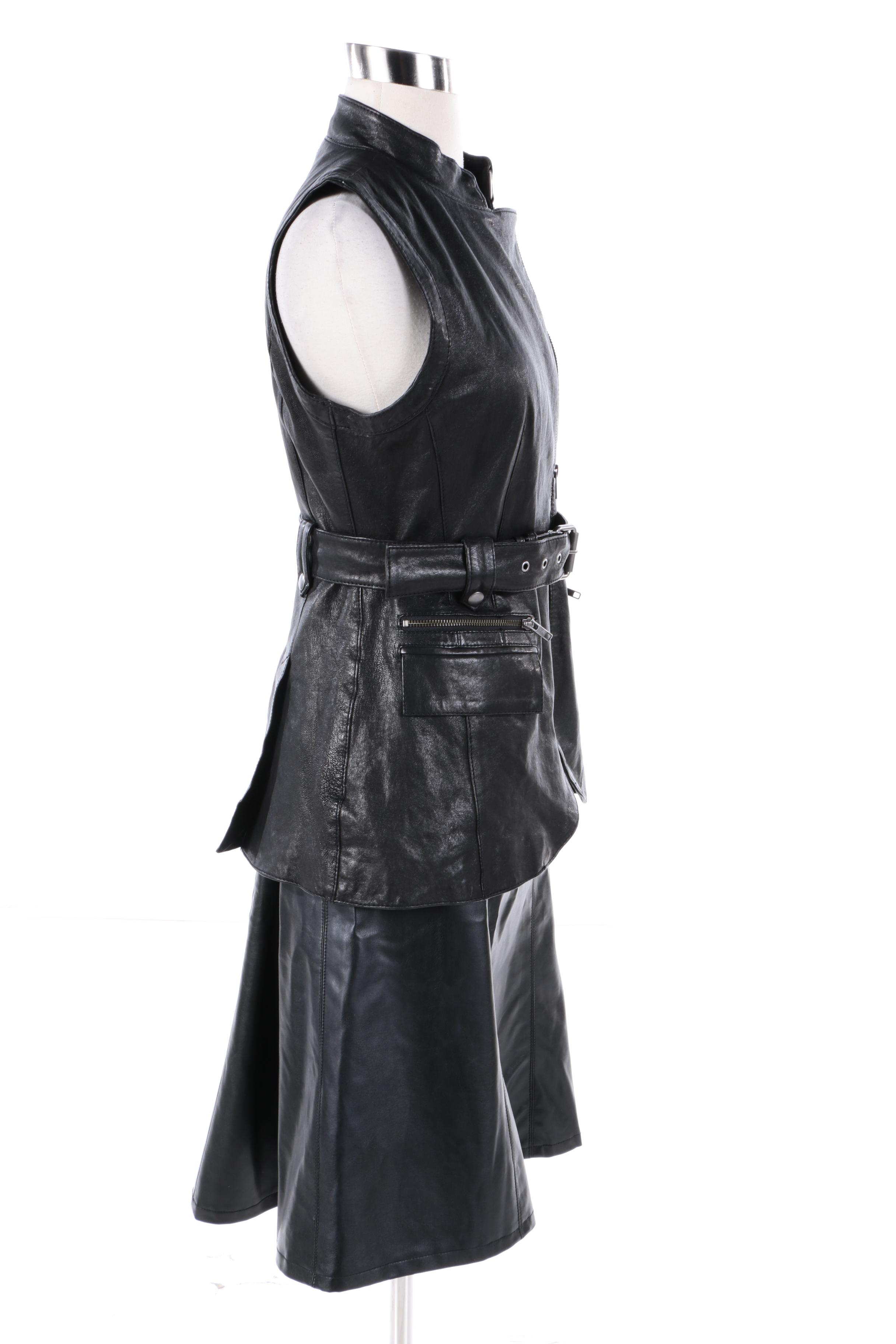 Rachel Zoe Black Leather Vest with Dennis by Dennis Basso Faux Leather Skirt