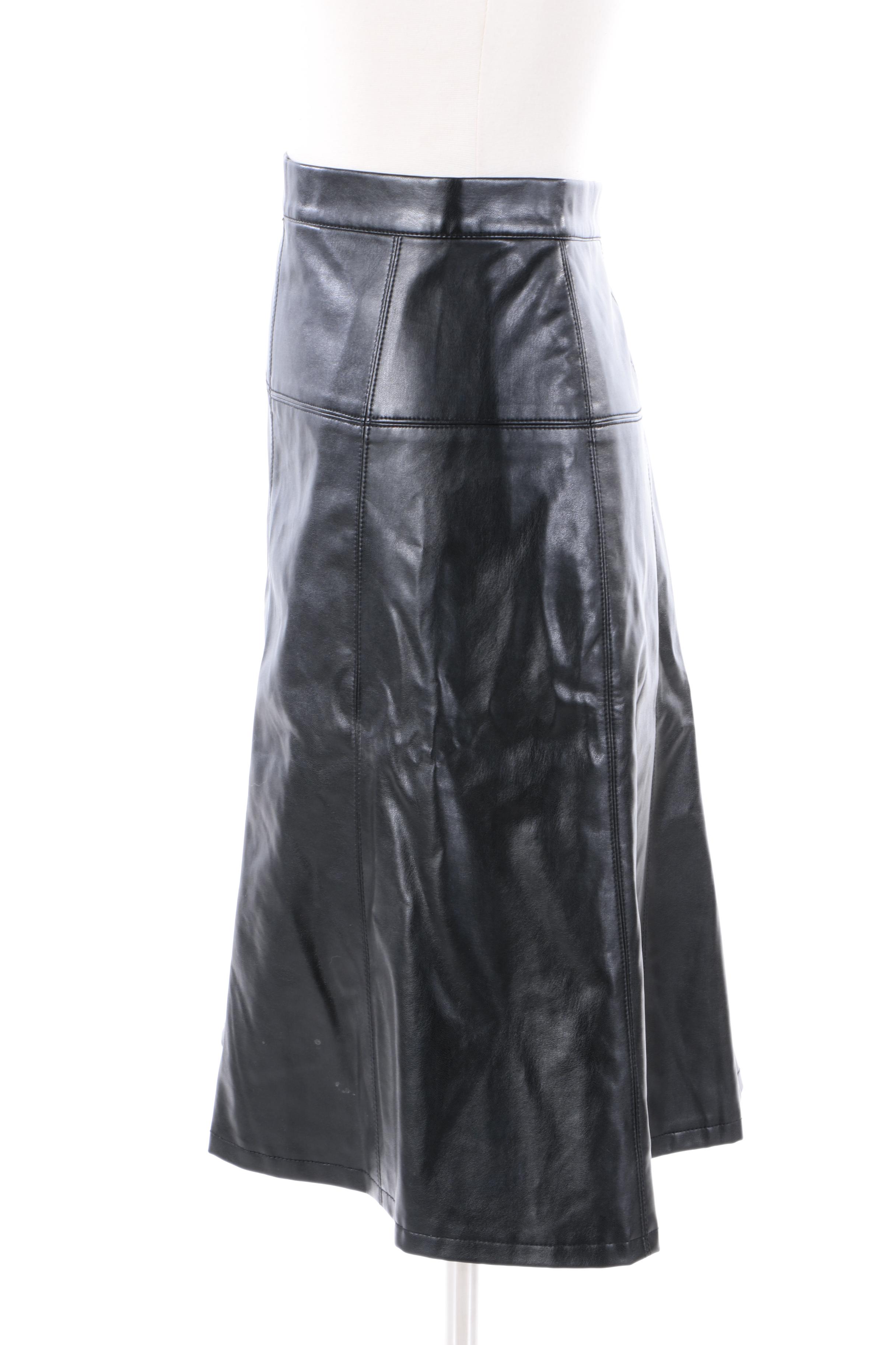 Rachel Zoe Black Leather Vest with Dennis by Dennis Basso Faux Leather Skirt