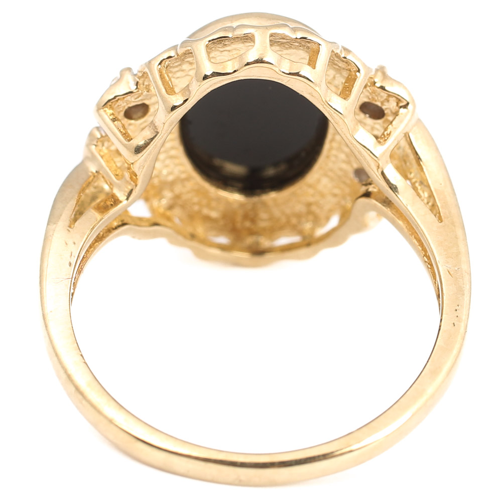 10K Yellow Gold, Black Onyx, and Diamond Ring