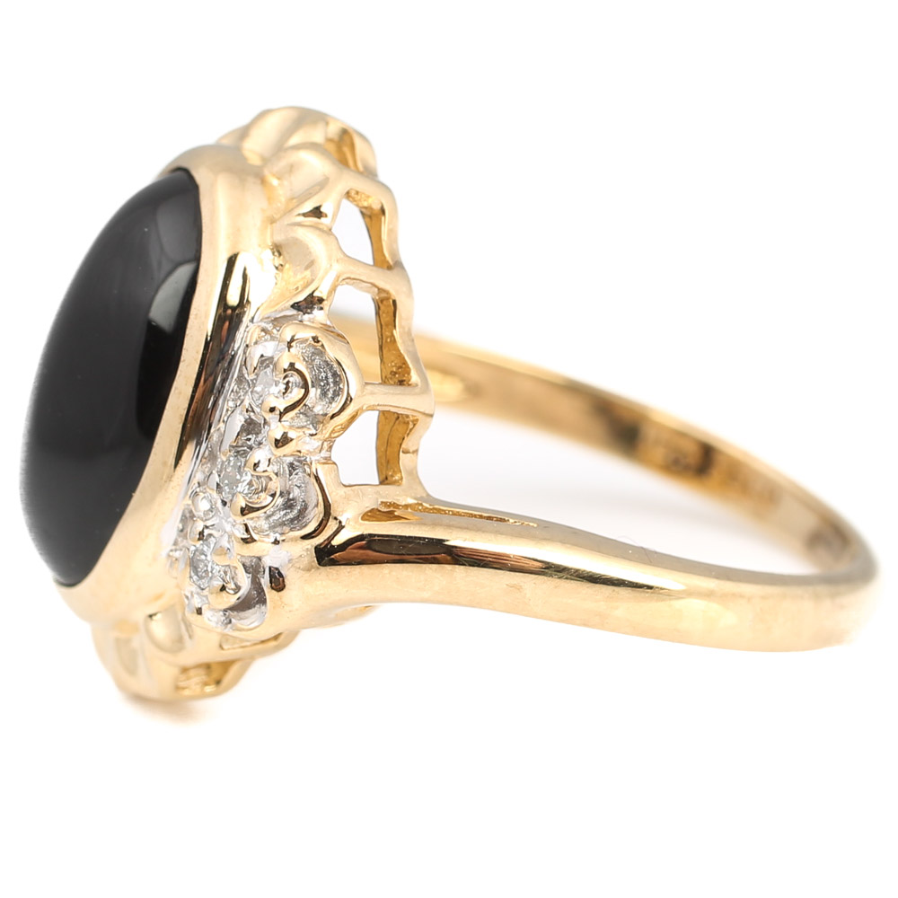 10K Yellow Gold, Black Onyx, and Diamond Ring