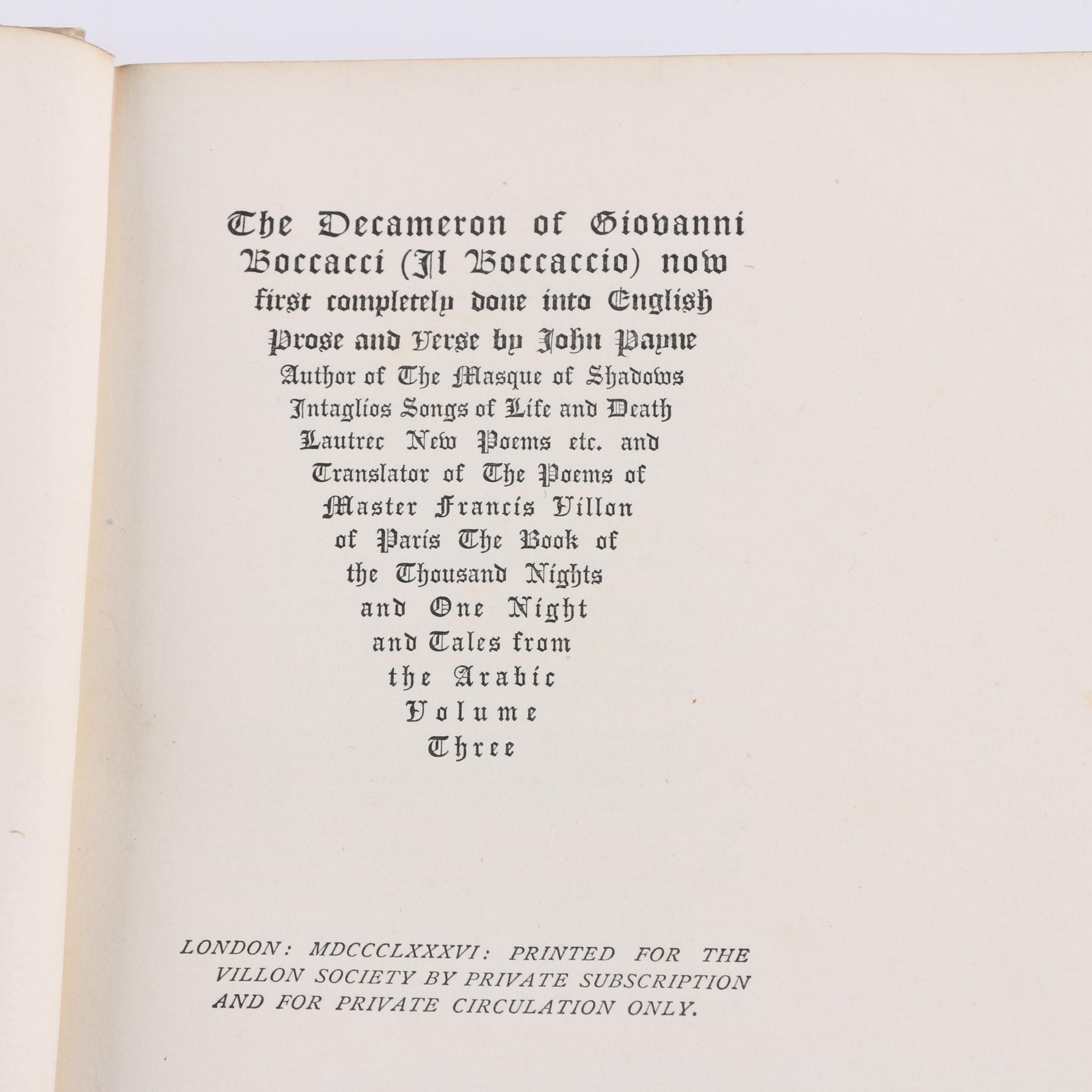 1886 Limited Edition Boccaccio's "Decameron" in Three Volumes