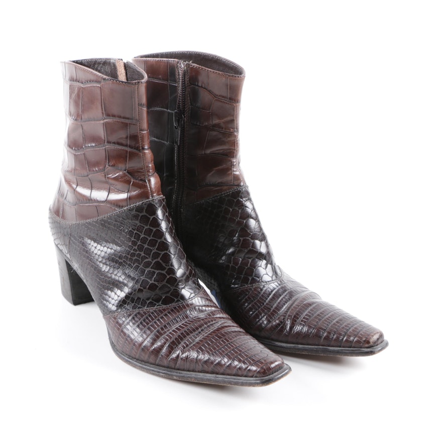 Via Spiga Embossed Leather Ankle Boots