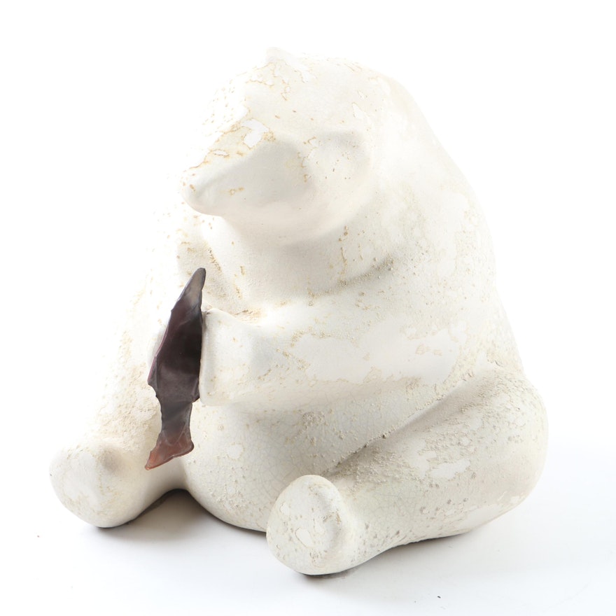 Ceramic Bear Figure Holding Fish by Evans Designs