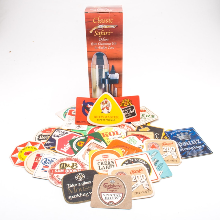 "Safari" Gun Cleaning Kit and Assorted Beer Coasters