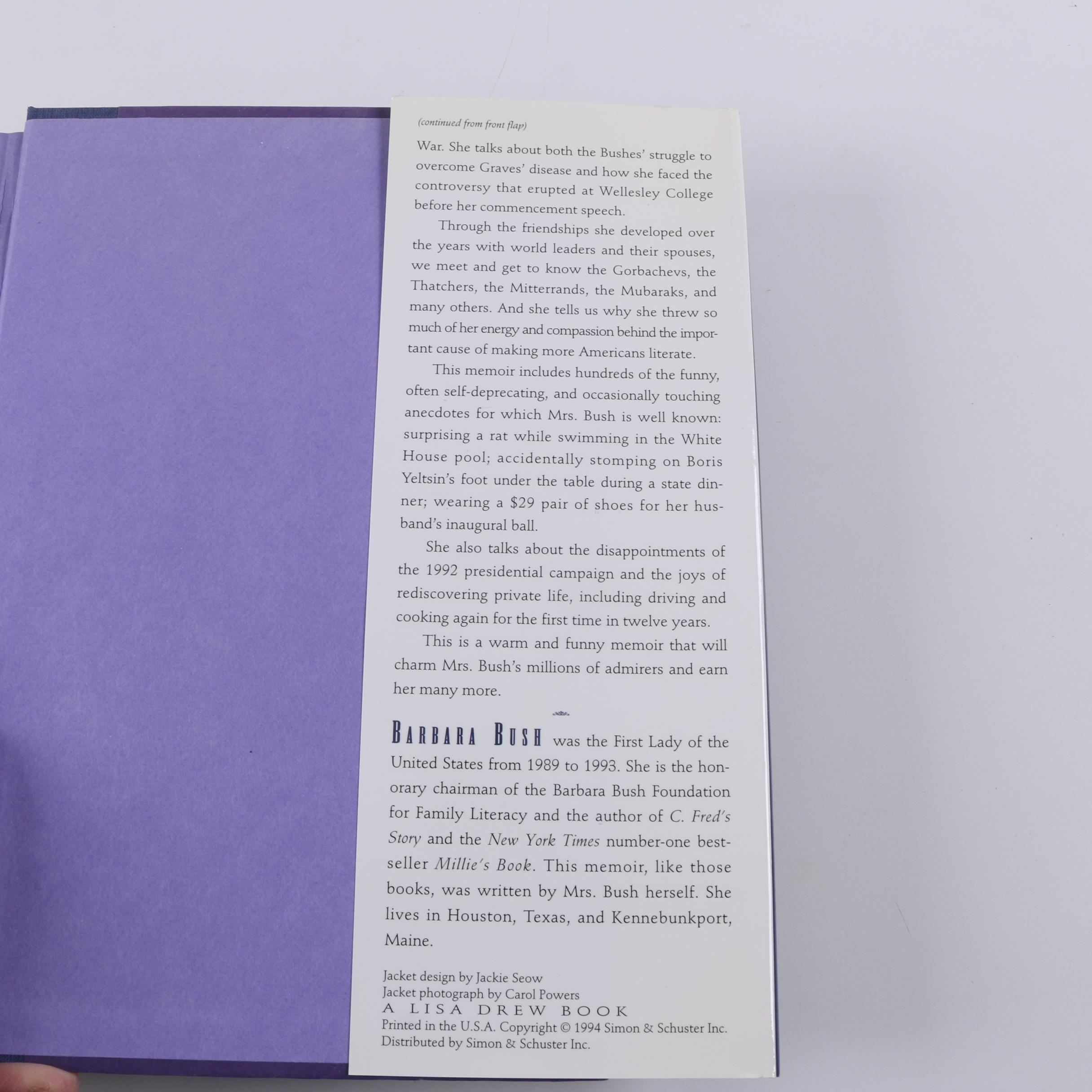 1994 First Printing "A Memoir" by Barbara Bush