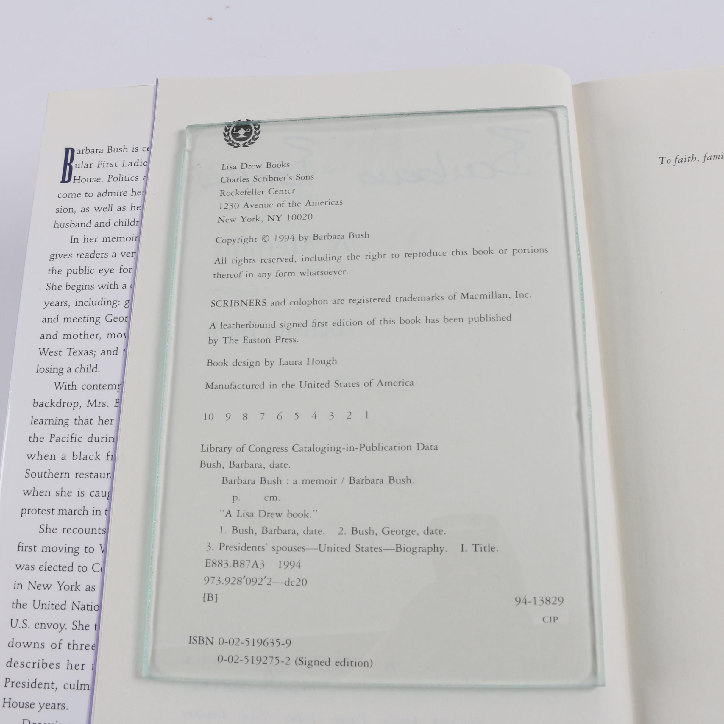 1994 First Printing "A Memoir" by Barbara Bush