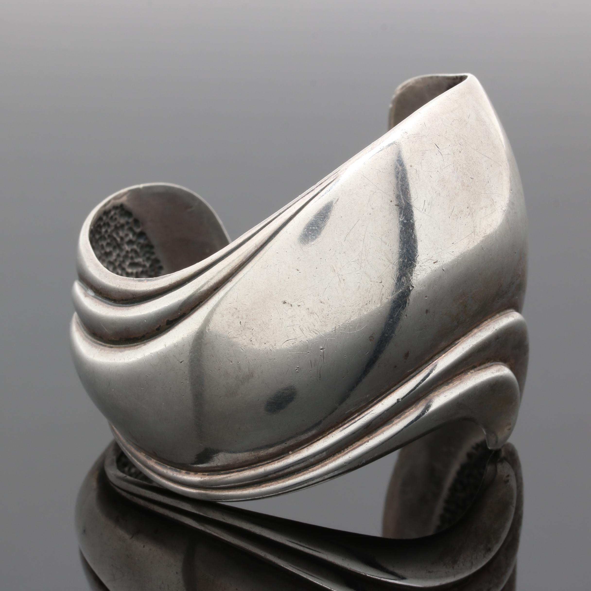 Modernist Sterling Silver Repoussé Cuff Bracelet