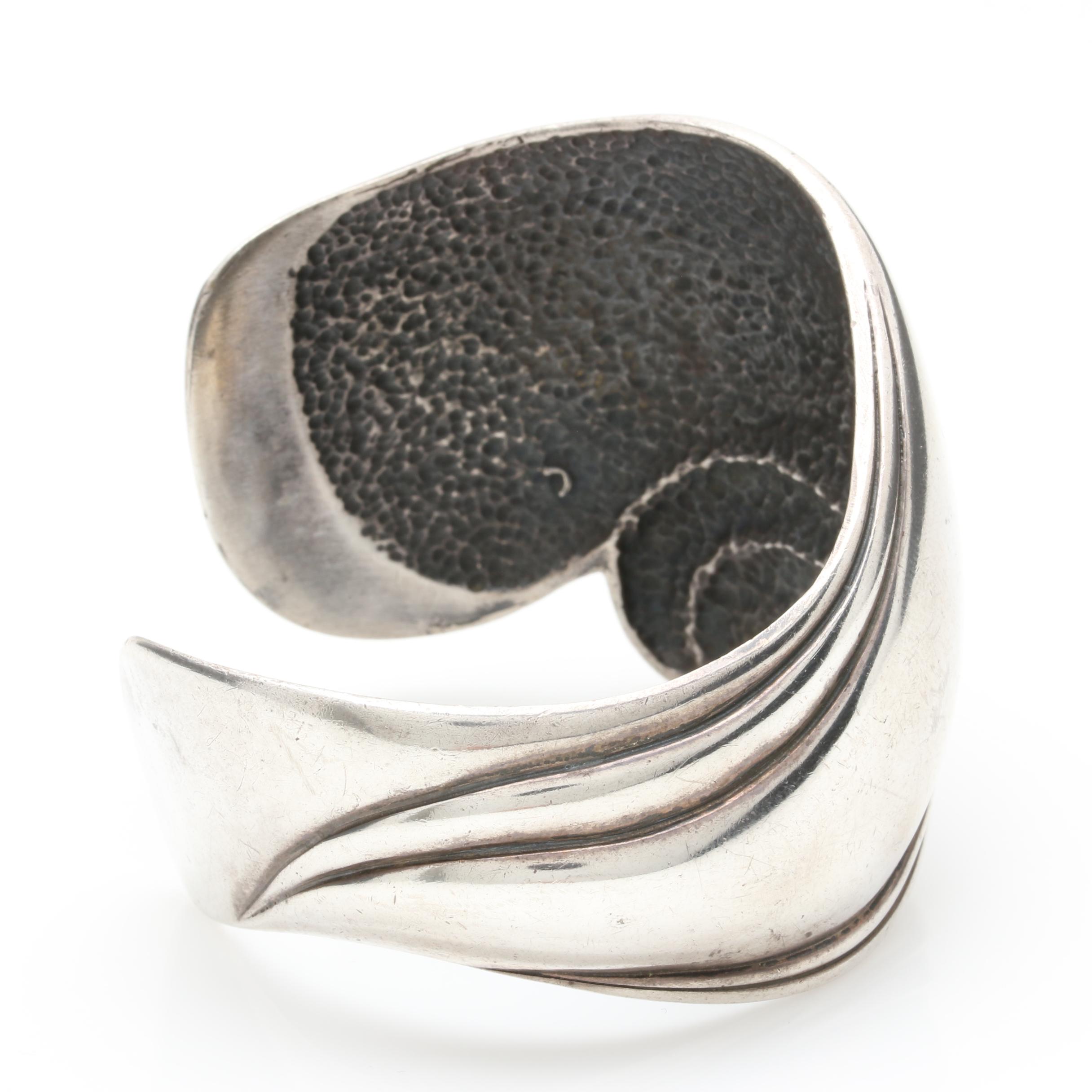 Modernist Sterling Silver Repoussé Cuff Bracelet