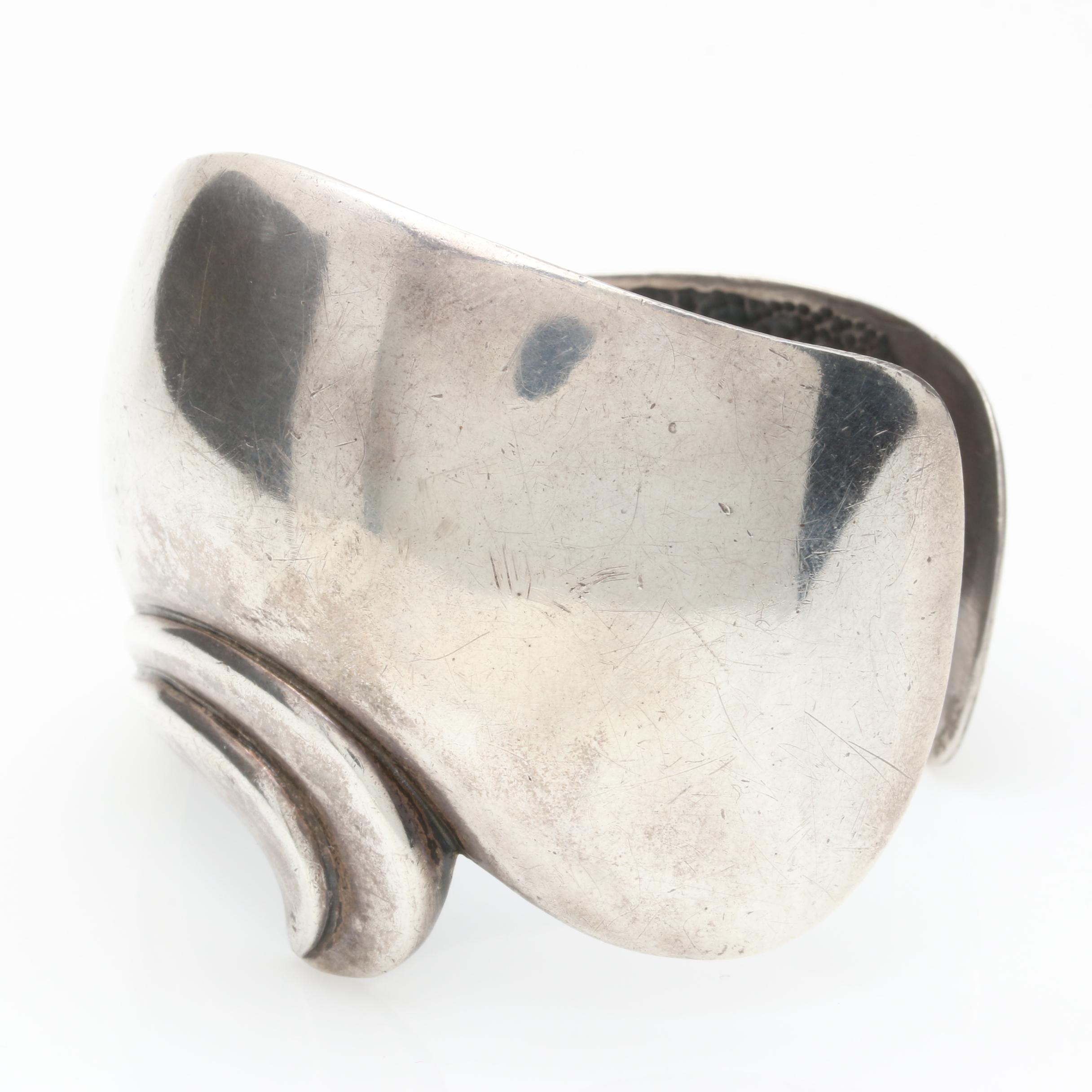 Modernist Sterling Silver Repoussé Cuff Bracelet