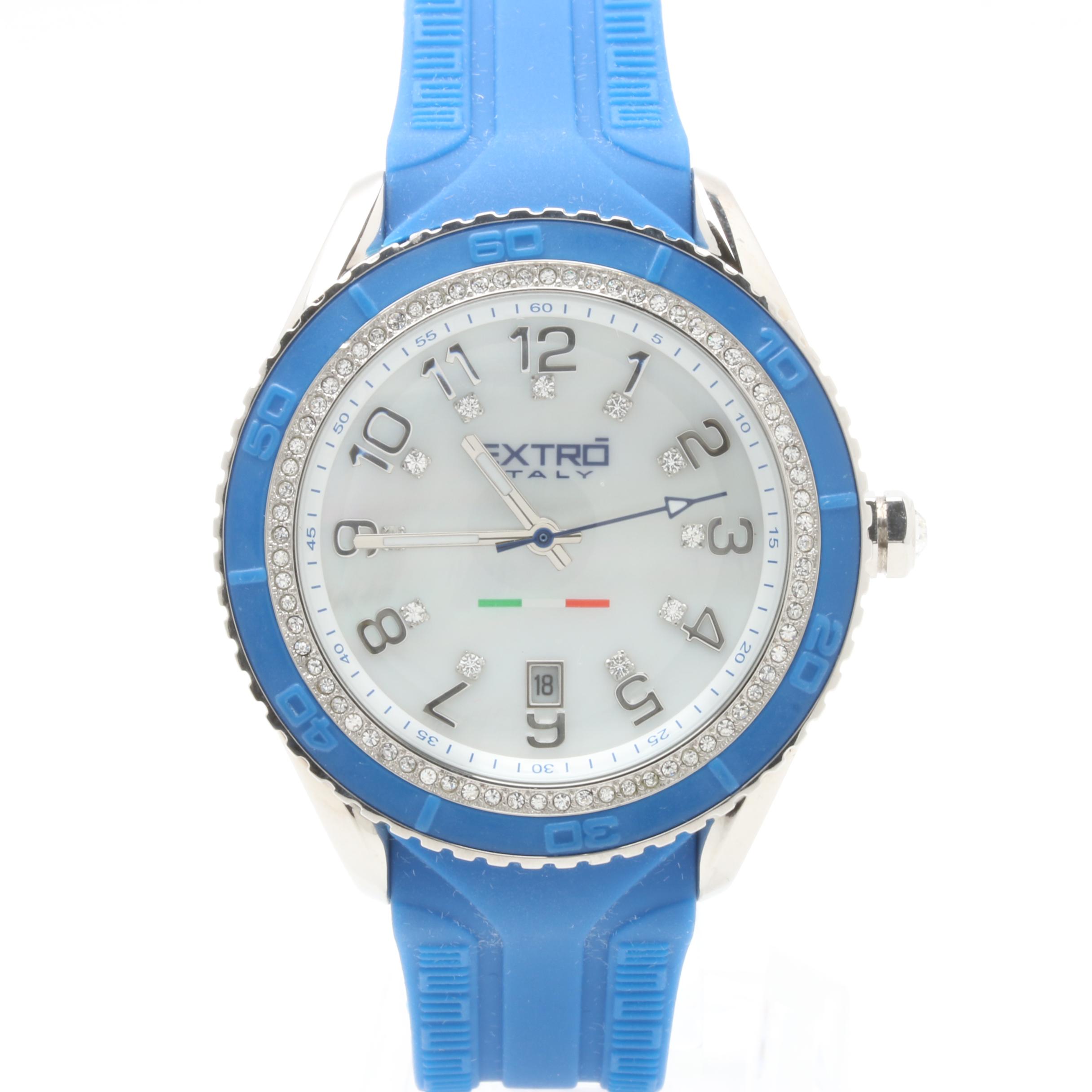 EXTRÓ Stainless Steel and Rubber Mother of Pearl and Glass Crystal Watch