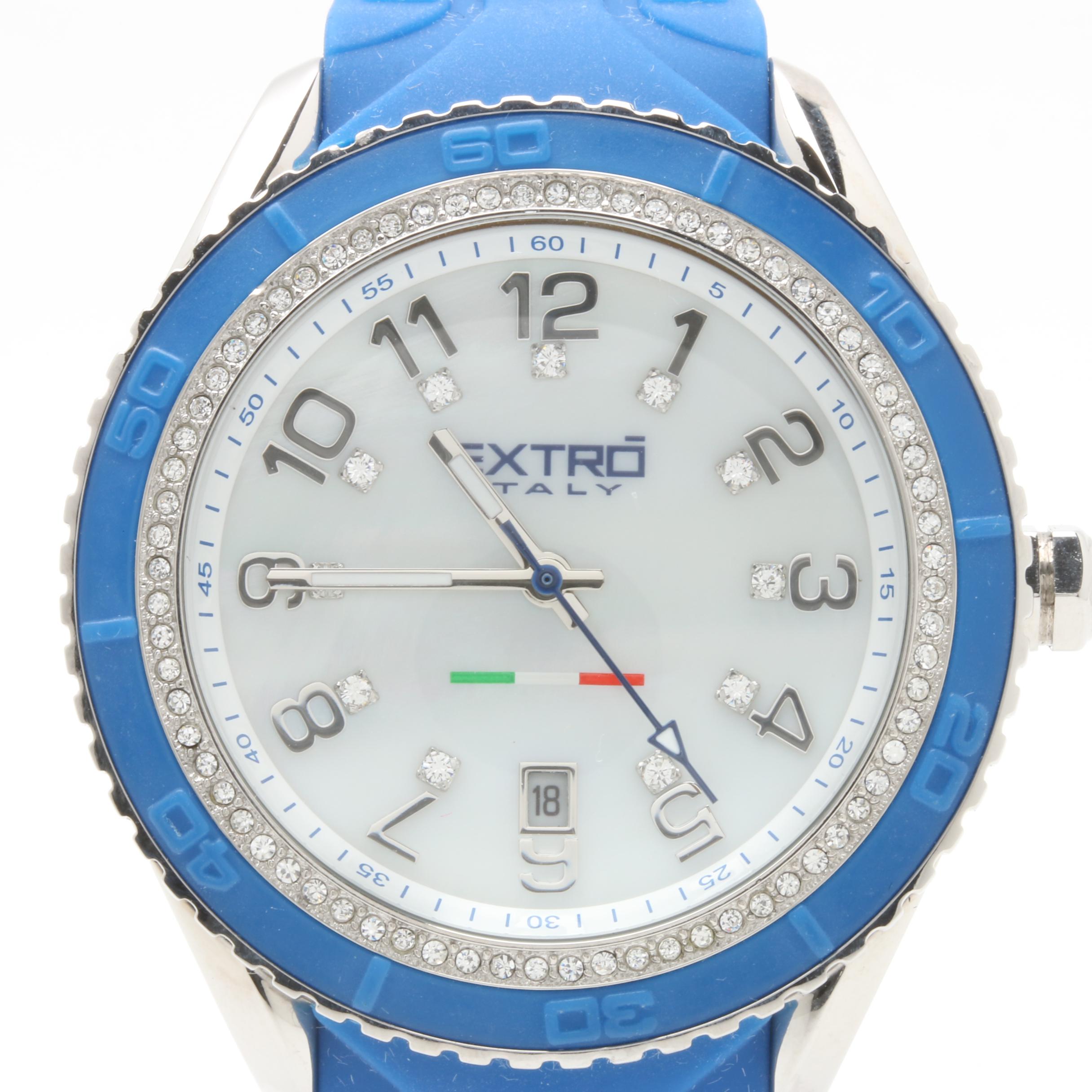 EXTRÓ Stainless Steel and Rubber Mother of Pearl and Glass Crystal Watch