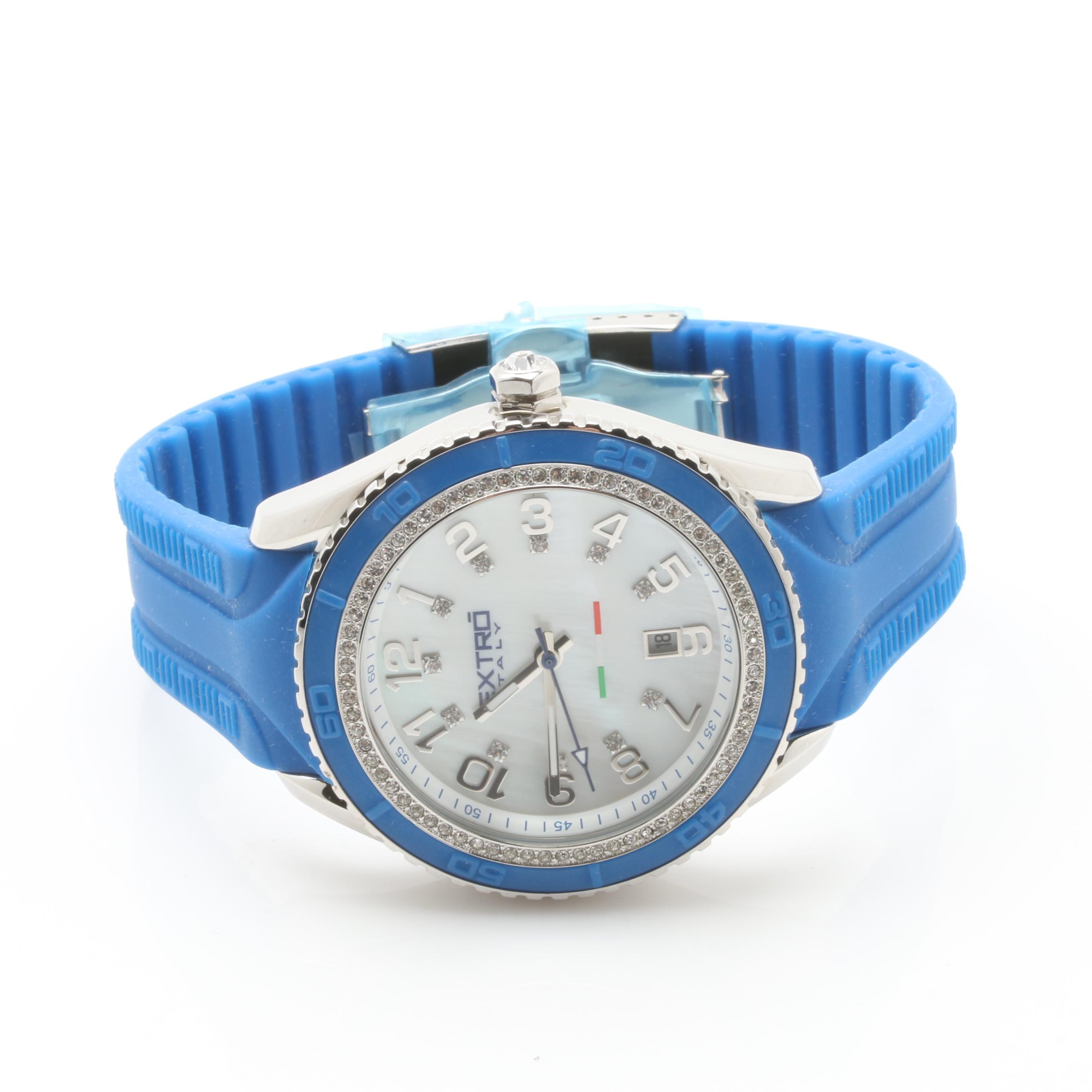 EXTRÓ Stainless Steel and Rubber Mother of Pearl and Glass Crystal Watch