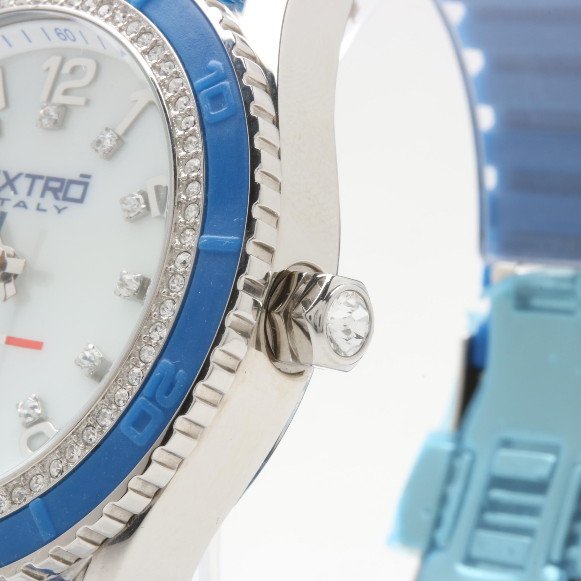 EXTRÓ Stainless Steel and Rubber Mother of Pearl and Glass Crystal Watch