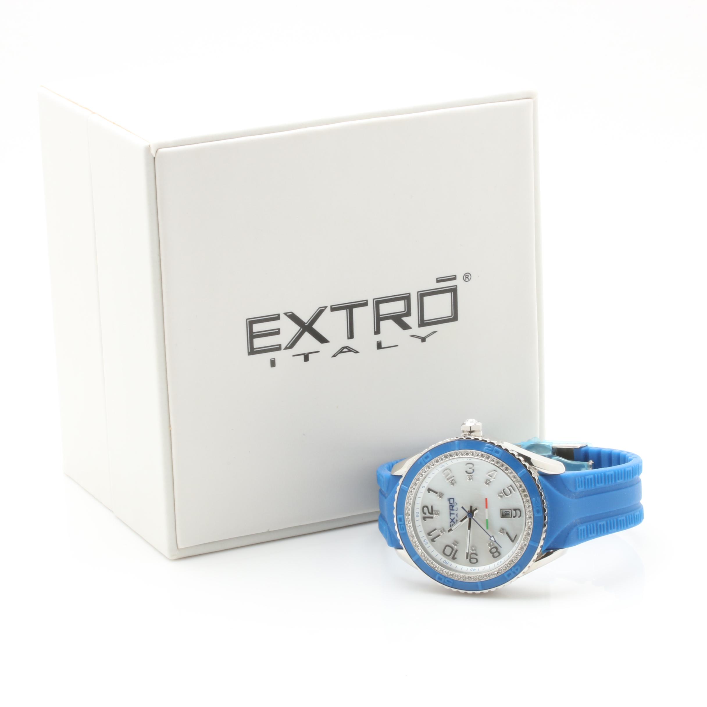 EXTRÓ Stainless Steel and Rubber Mother of Pearl and Glass Crystal Watch