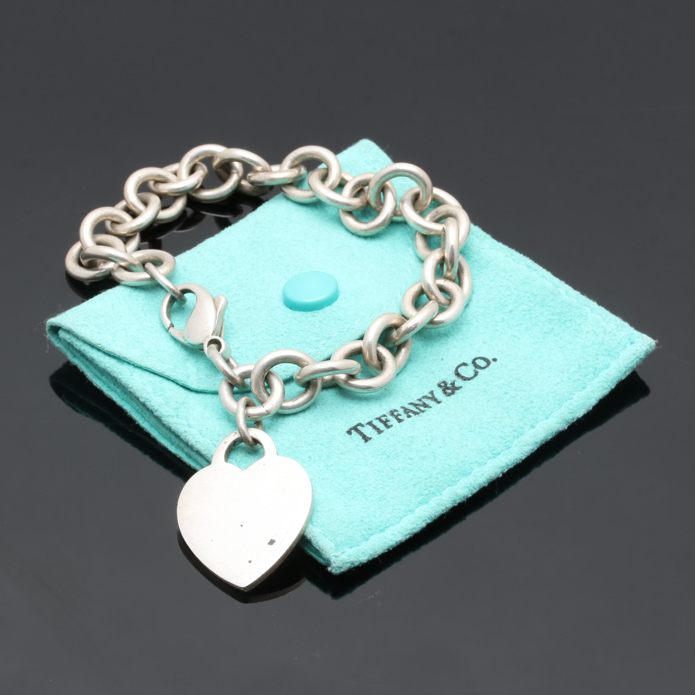 Tiffany & Co. Sterling Silver Heart Tag Bracelet with Pouch