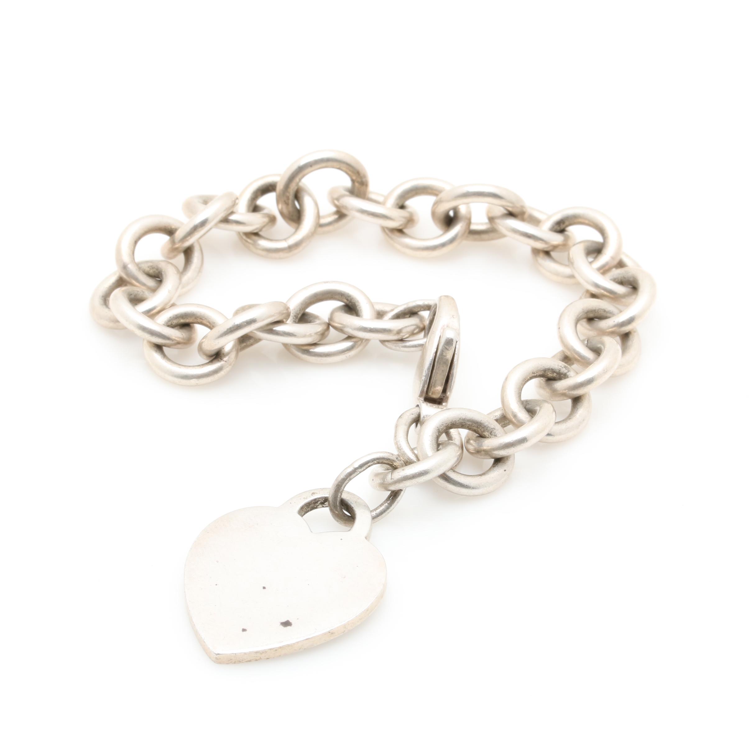 Tiffany & Co. Sterling Silver Heart Tag Bracelet with Pouch