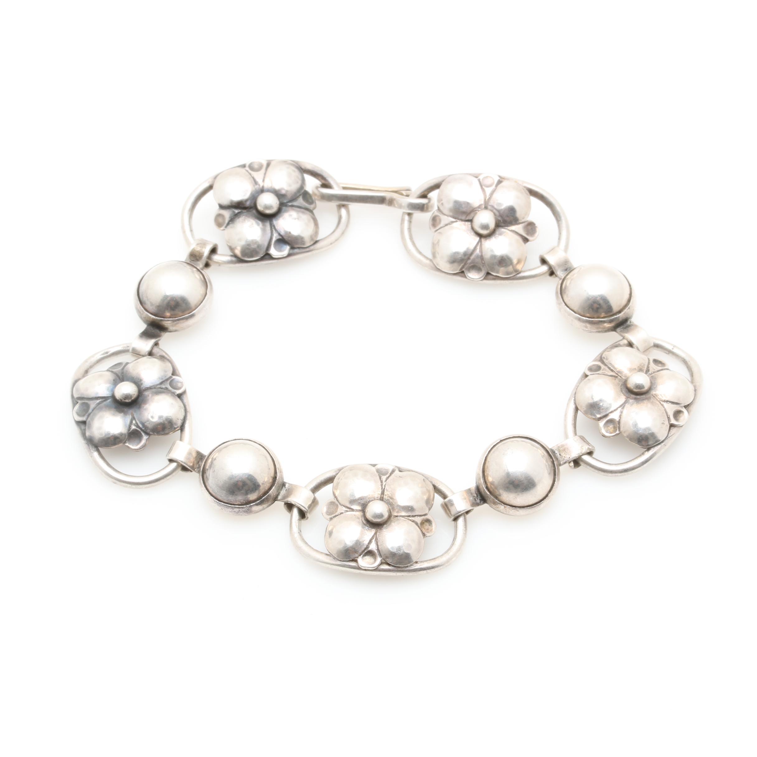 Georg Jensen Sterling Silver Floral Link Bracelet