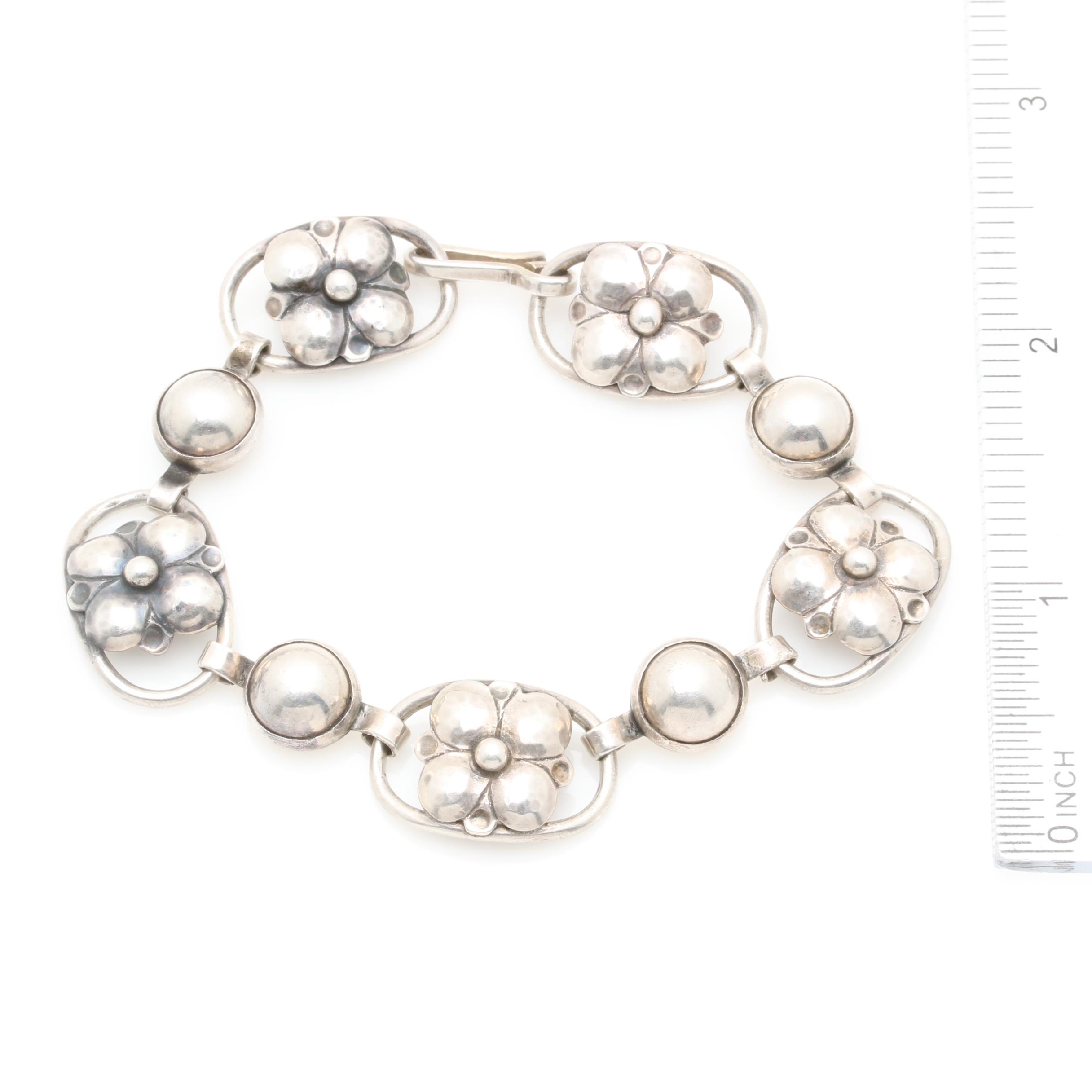 Georg Jensen Sterling Silver Floral Link Bracelet