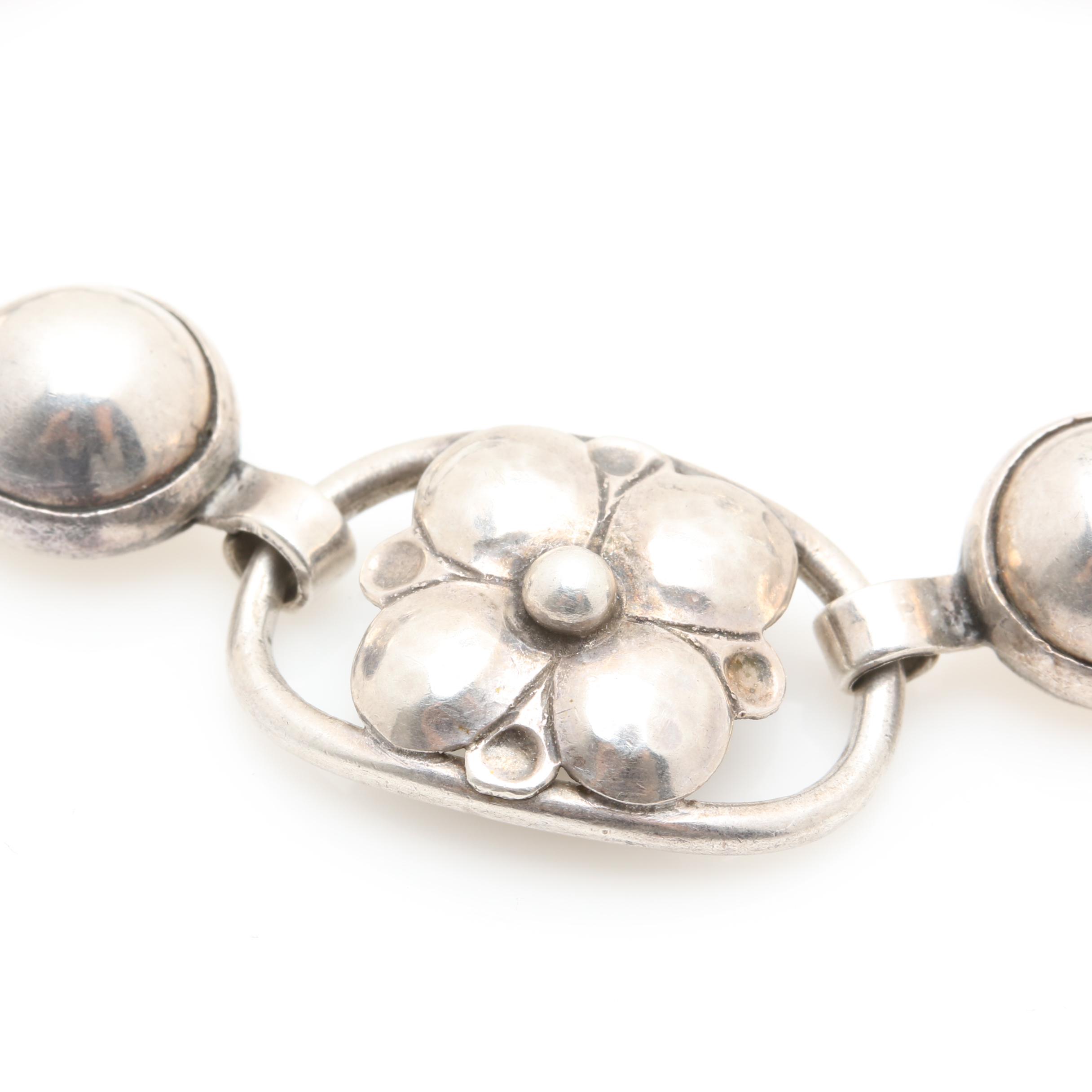 Georg Jensen Sterling Silver Floral Link Bracelet
