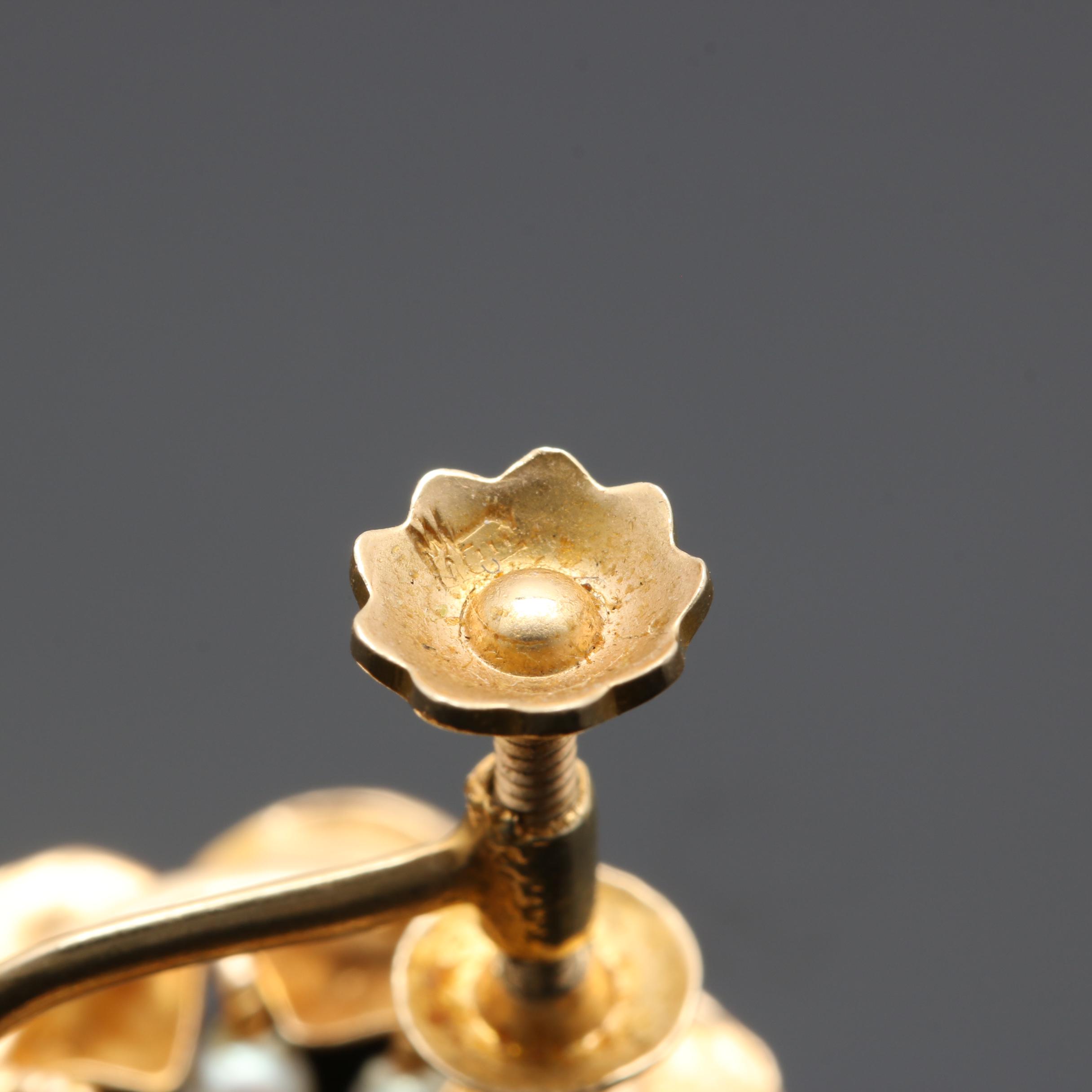 14K Yellow Gold Cultured Pearl Floral Earrings