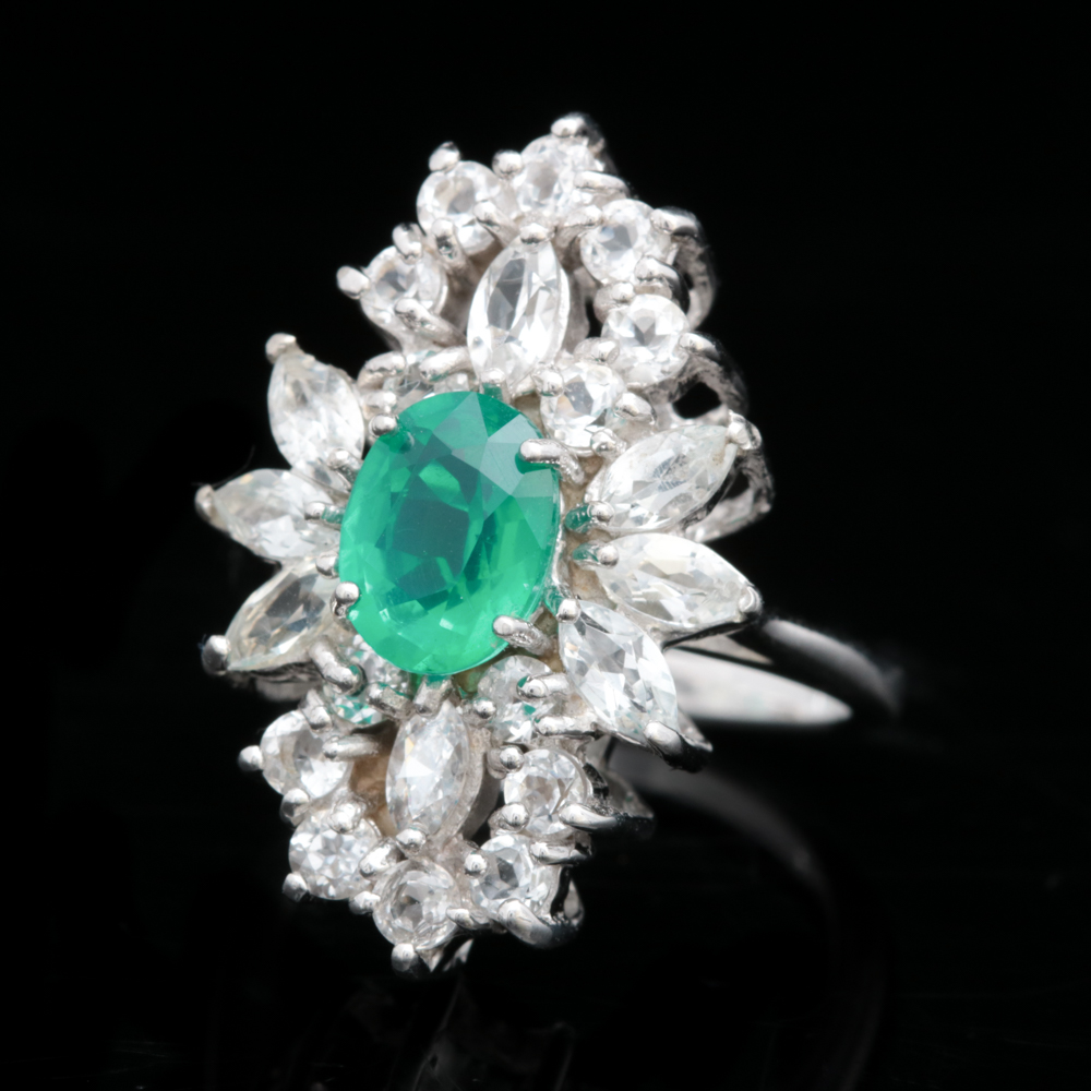 Sterling Silver, Green and White Quartz Doublet Ring