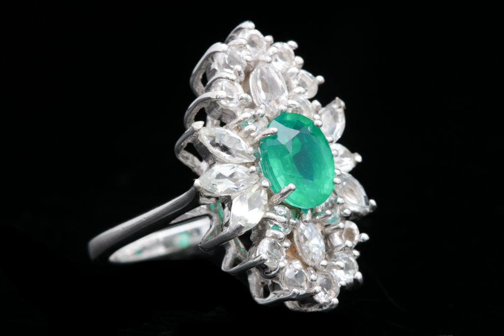 Sterling Silver, Green and White Quartz Doublet Ring