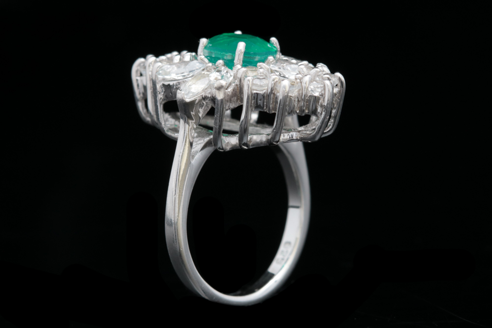Sterling Silver, Green and White Quartz Doublet Ring