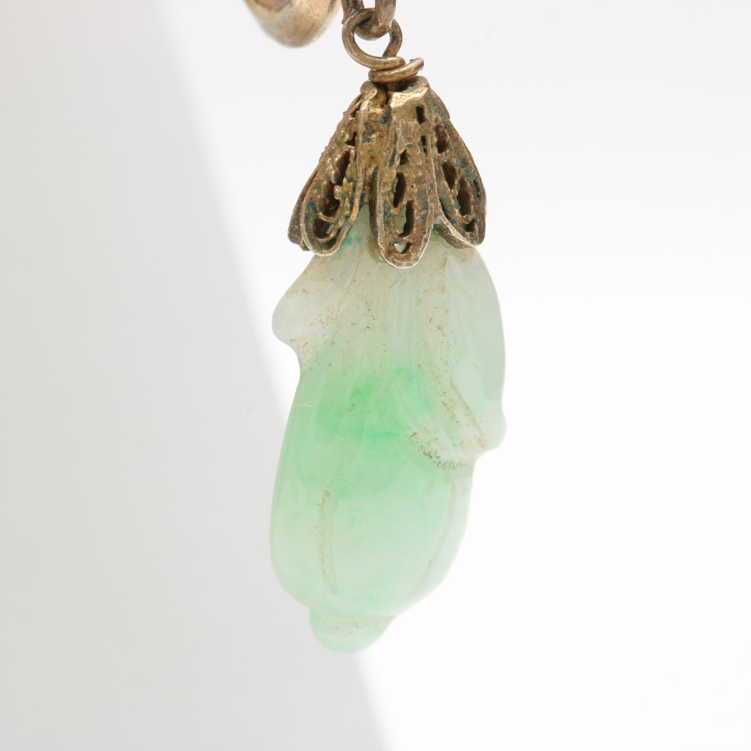 Vintage Sterling Silver Filigree Dyed Jadeite Drop Earrings