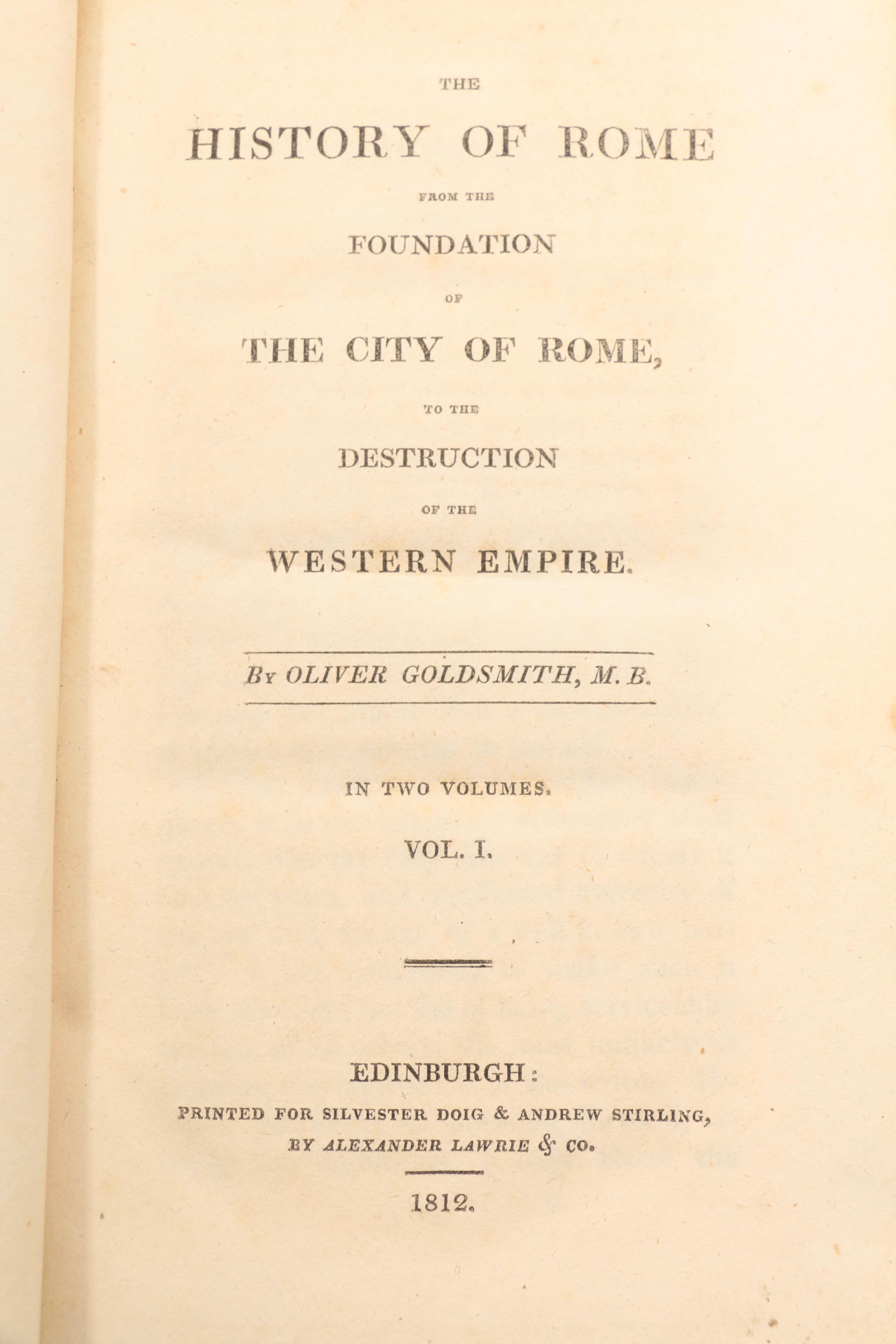 1812 "The History of Rome" by Oliver Goldsmith in Two Volumes