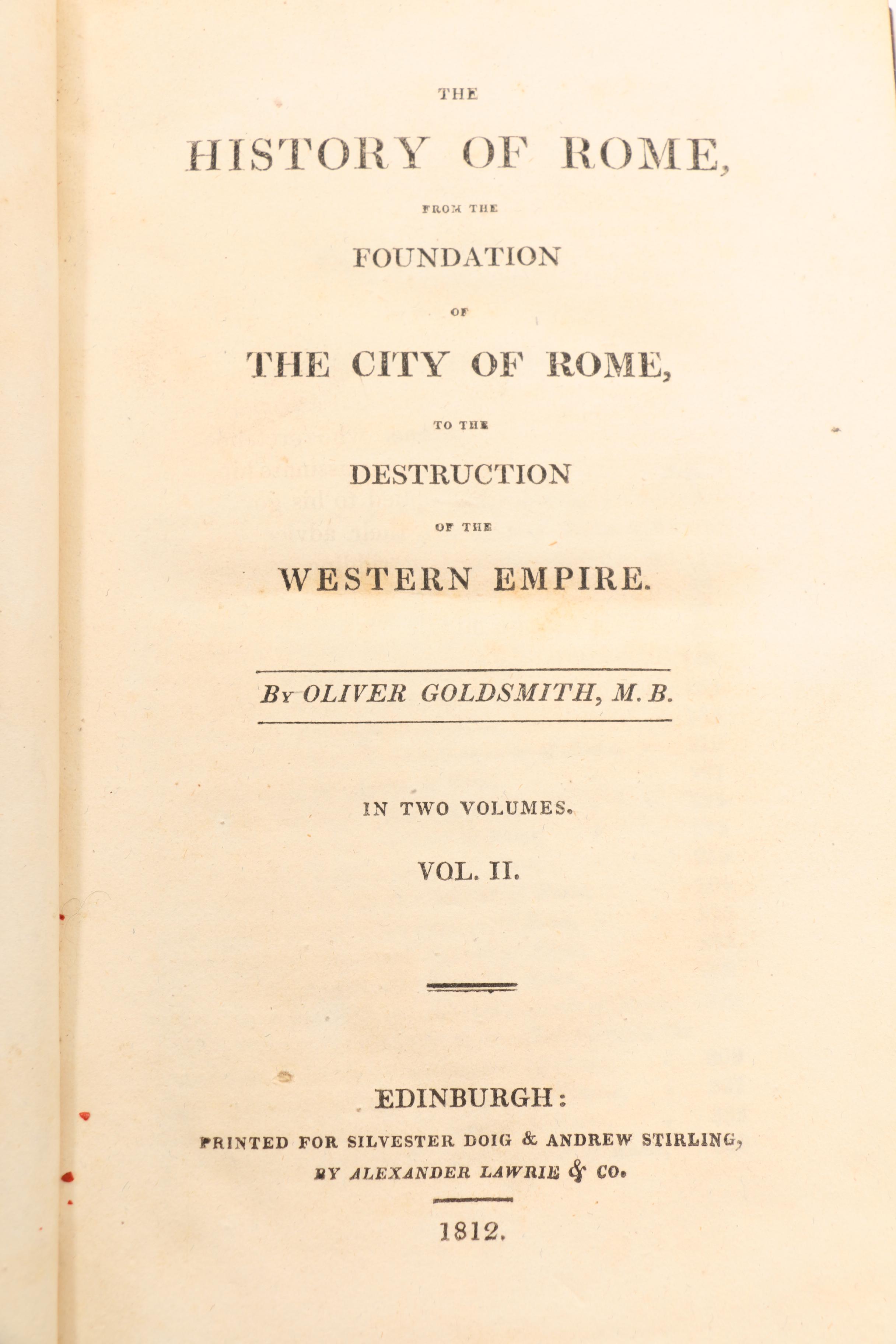1812 "The History of Rome" by Oliver Goldsmith in Two Volumes