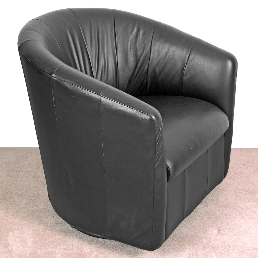 Faux Black Leather Swivel Tub Chair
