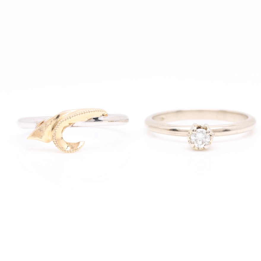 14K White Gold Diamond Bridal Ring Set with Yellow Gold Accents