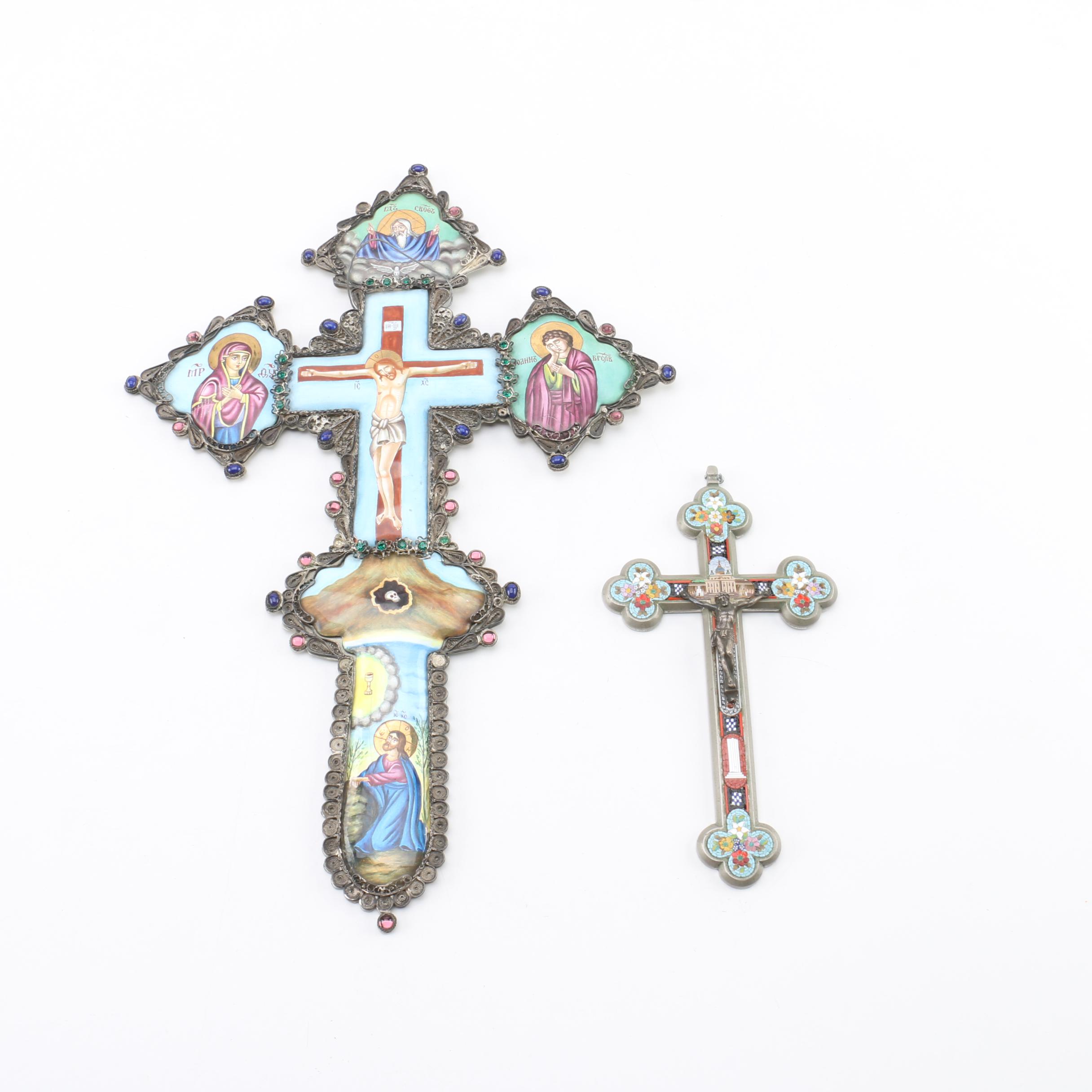 Micromosaic and Filigreed Enamel Wall Crucifixes