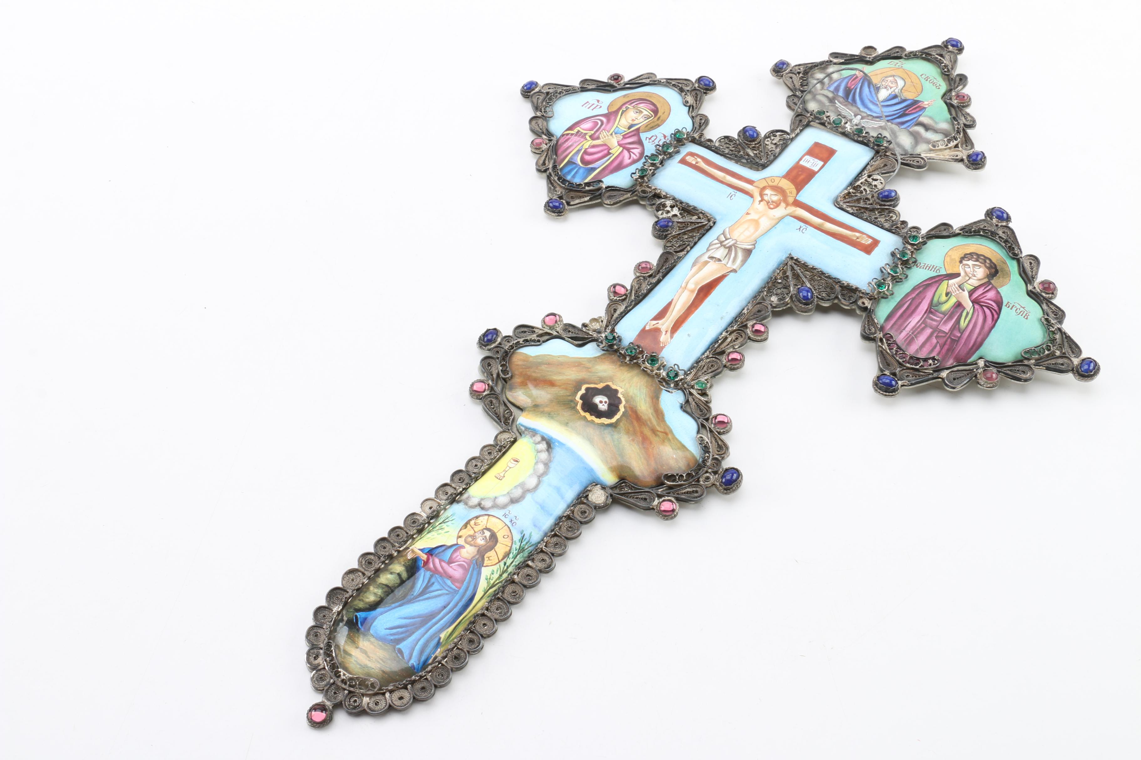 Micromosaic and Filigreed Enamel Wall Crucifixes
